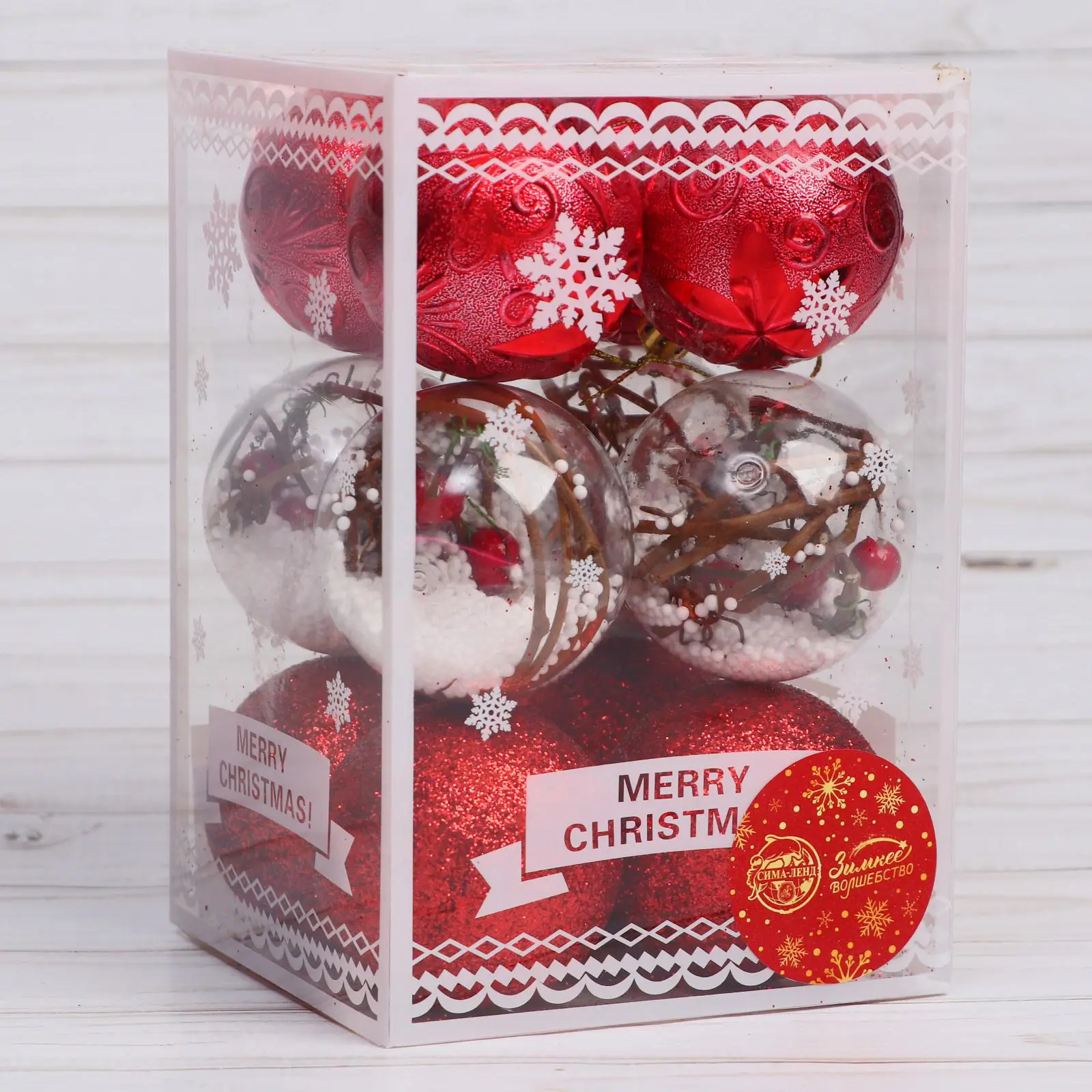 Изображение товара Набор елочных шаров Зимнее волшебство 6536996 6 см пластик красный 12 шт