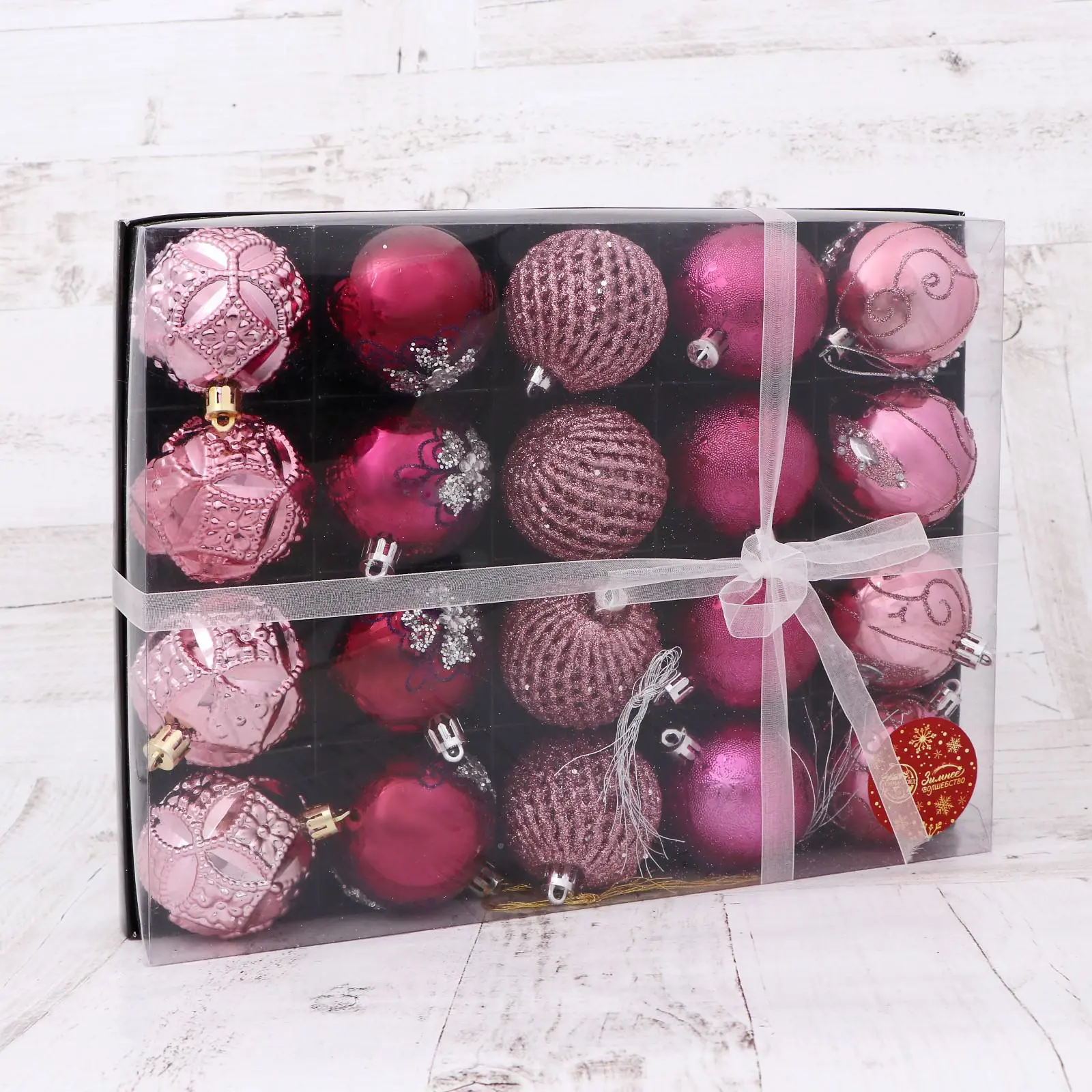 Изображение товара Набор елочных шаров Зимнее волшебство 6490366 6 см пластик розовый 20 шт