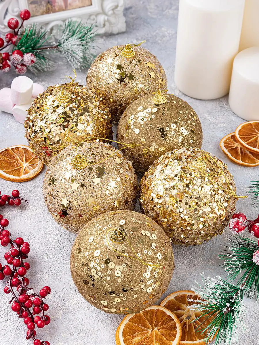 Изображение товара Набор елочных шаров Elan gallery 970064 9.5 см полиуретан желтый/золотой 6 шт