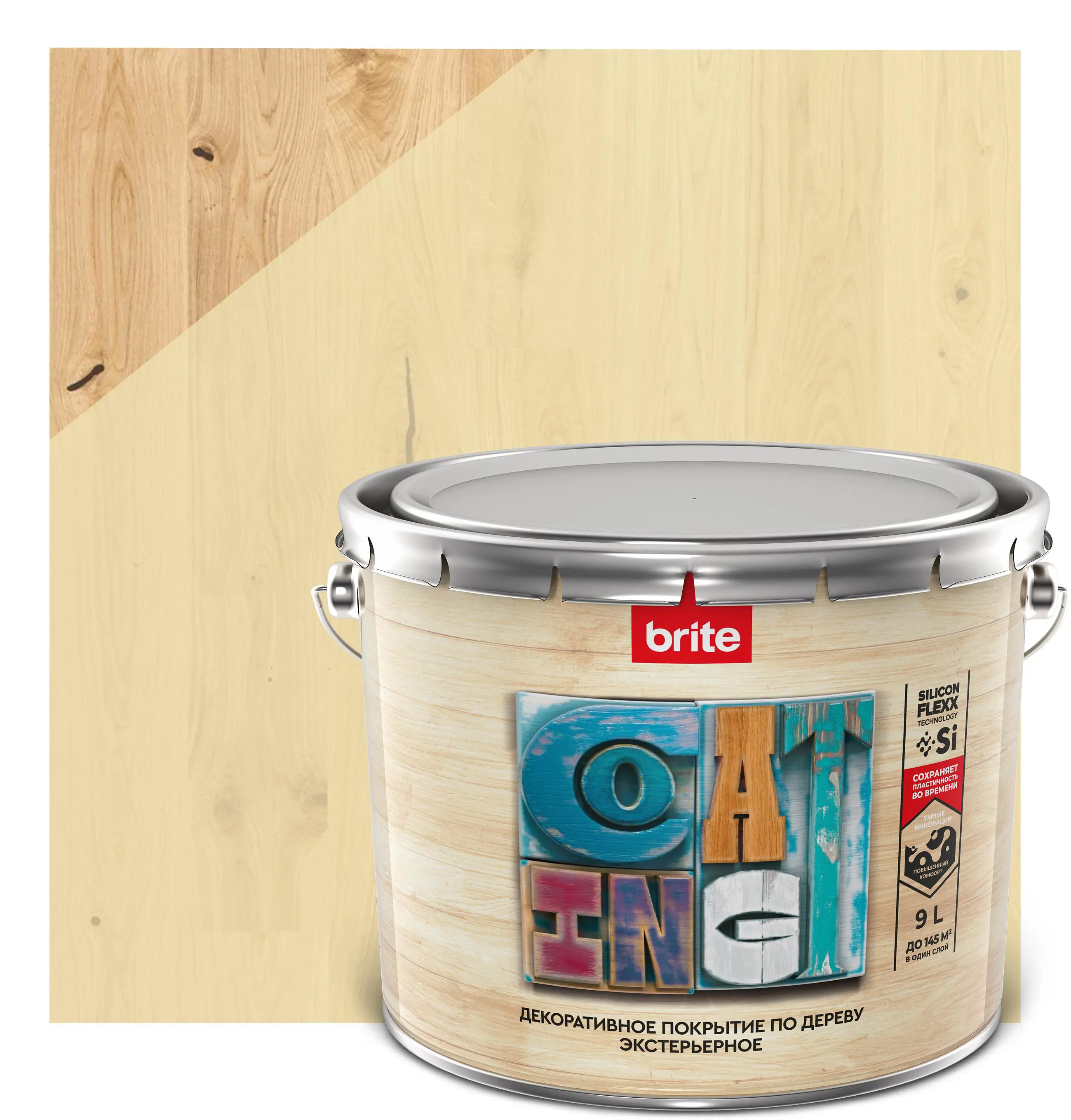 Изображение товара Декоративное экстерьерное покрытие по дереву BRITE FLEXX 9 л беленый дуб