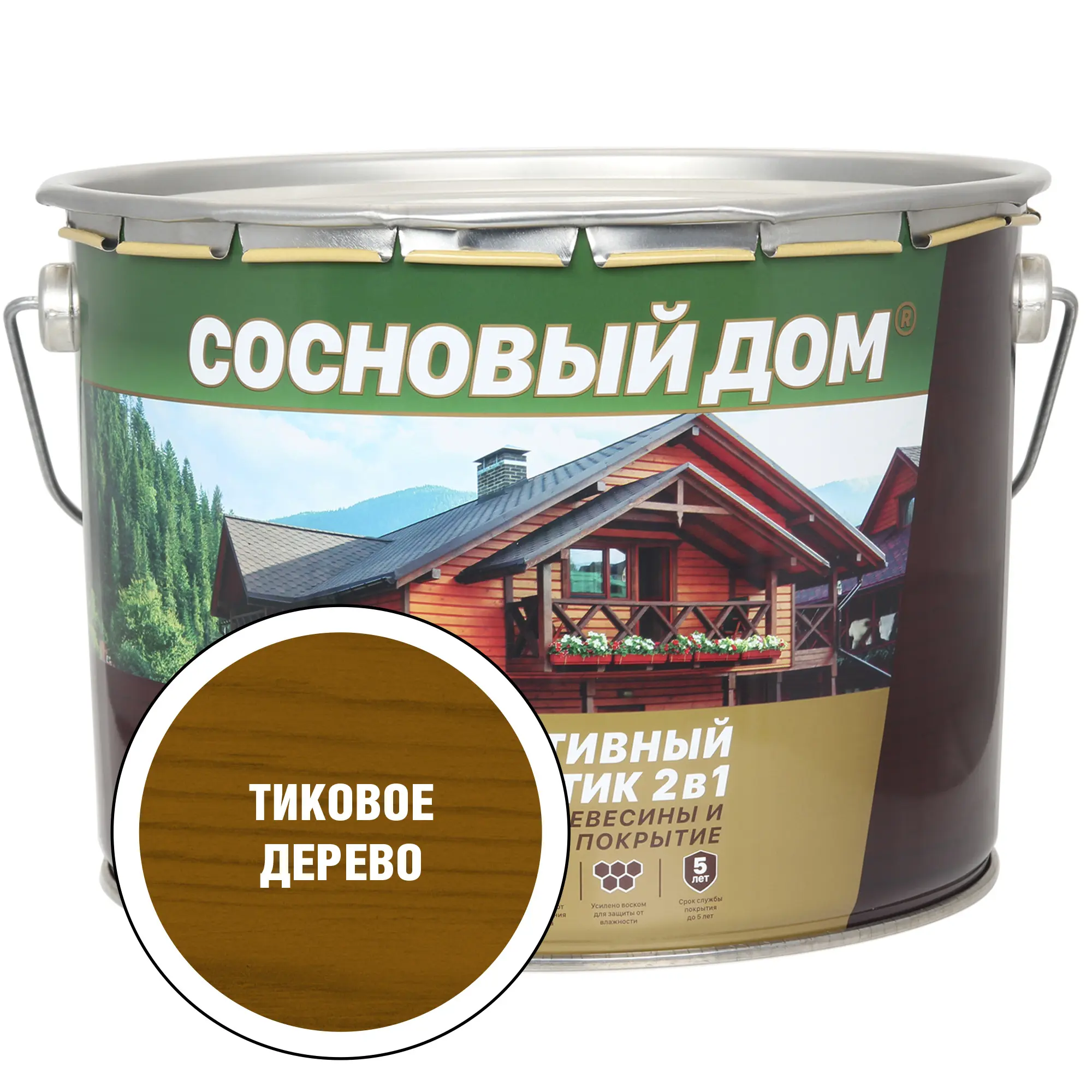 Изображение товара Защитный состав для древесины СОСНОВЫЙ ДОМ 29542 цвет тиковое дерево 9 л