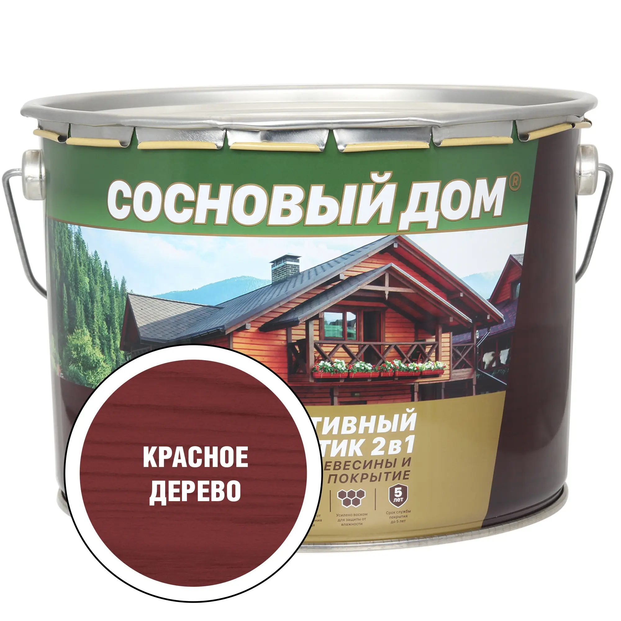 Изображение товара Защитный состав для древесины СОСНОВЫЙ ДОМ 29538 цвет красное дерево 9 л
