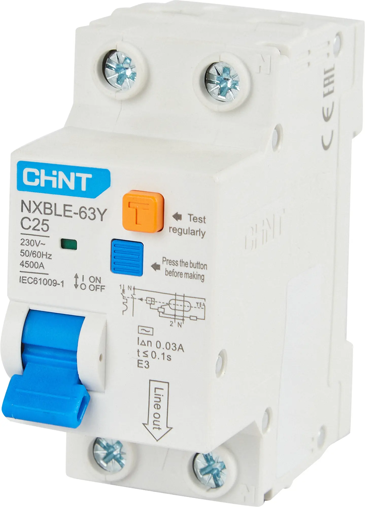 Изображение товара Дифференциальный автомат CHINT NXBLE-63Y 1P 25 А 30 мА AC защита электросетей