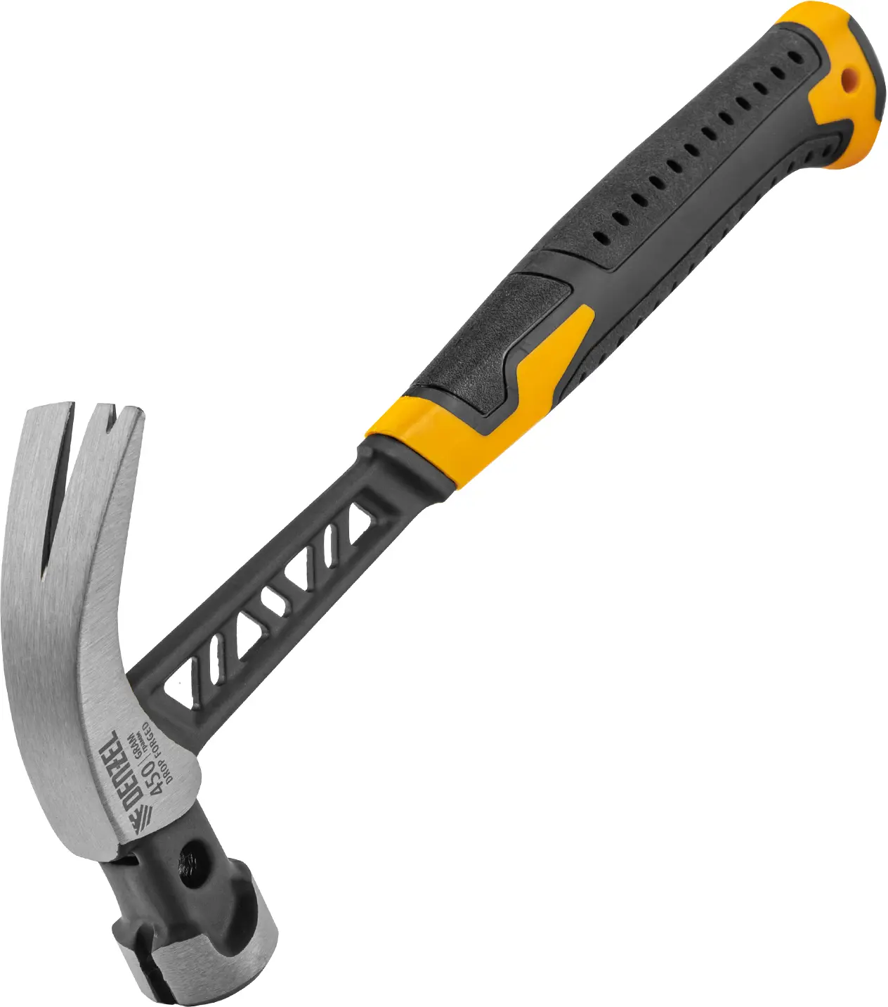 Изображение товара Молоток-гвоздодер Denzel 10466 с фиберглассовой ручкой и гвоздодером 450 г