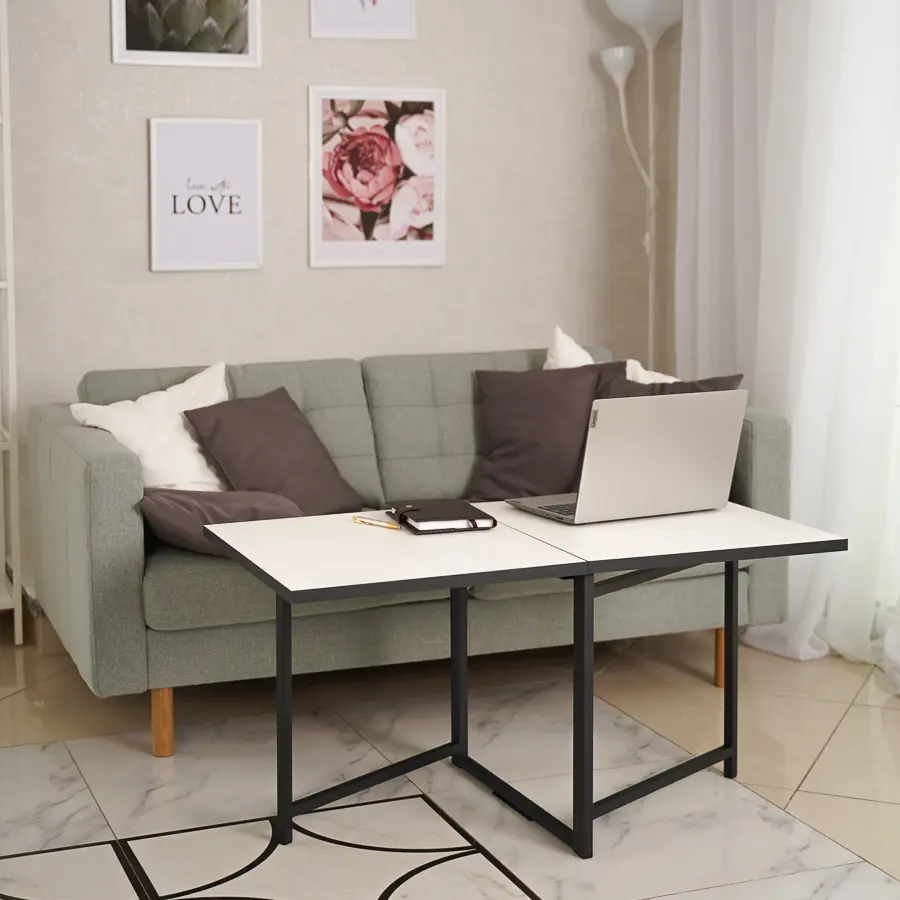 Изображение товара Журнальный столик Frenesie прямоугольный белый из ЛДСП с металлическими ножками