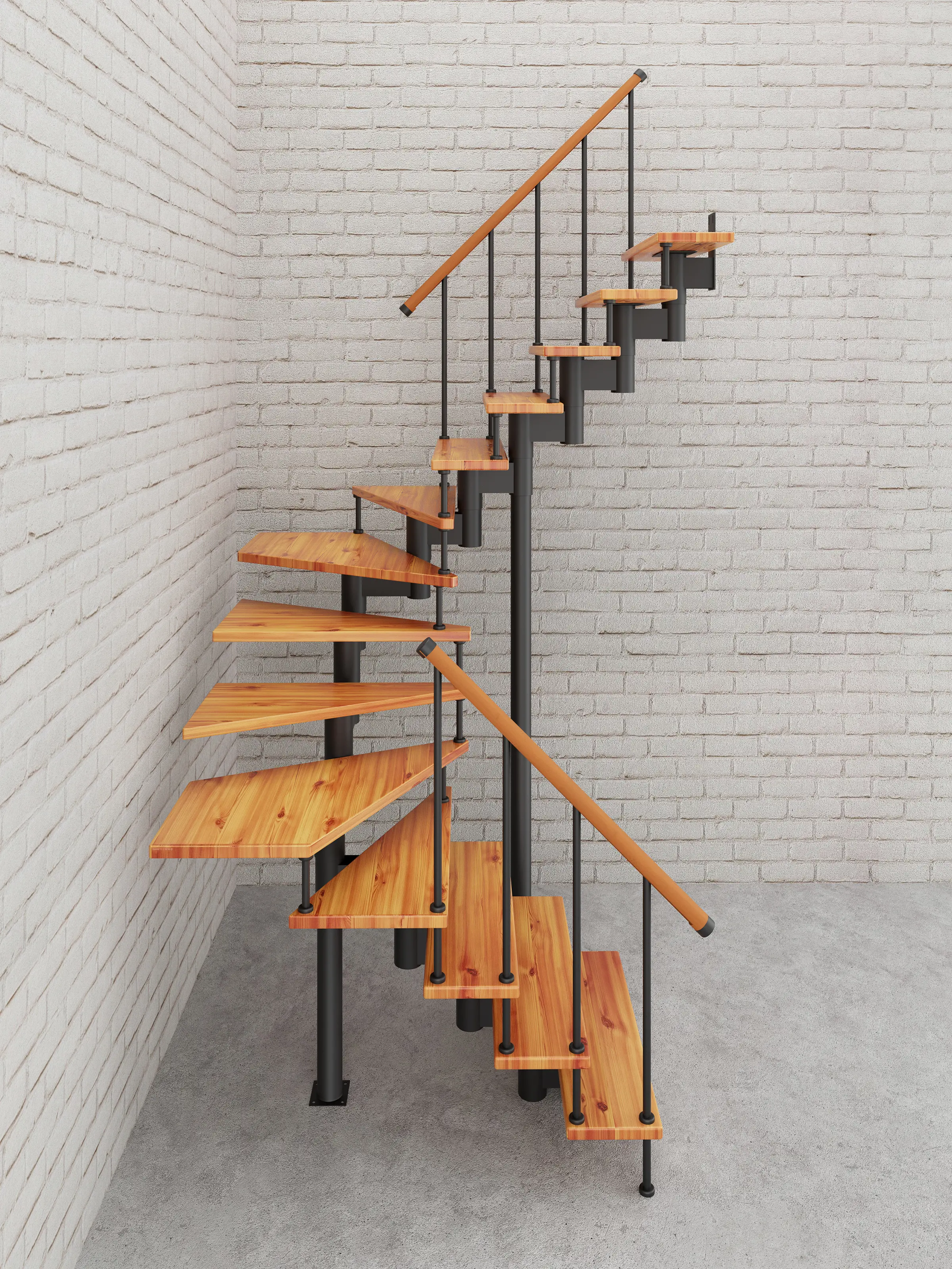 Изображение товара Модульная лестница Стамет Престиж комфорт разворотная с забежными ступенями черная