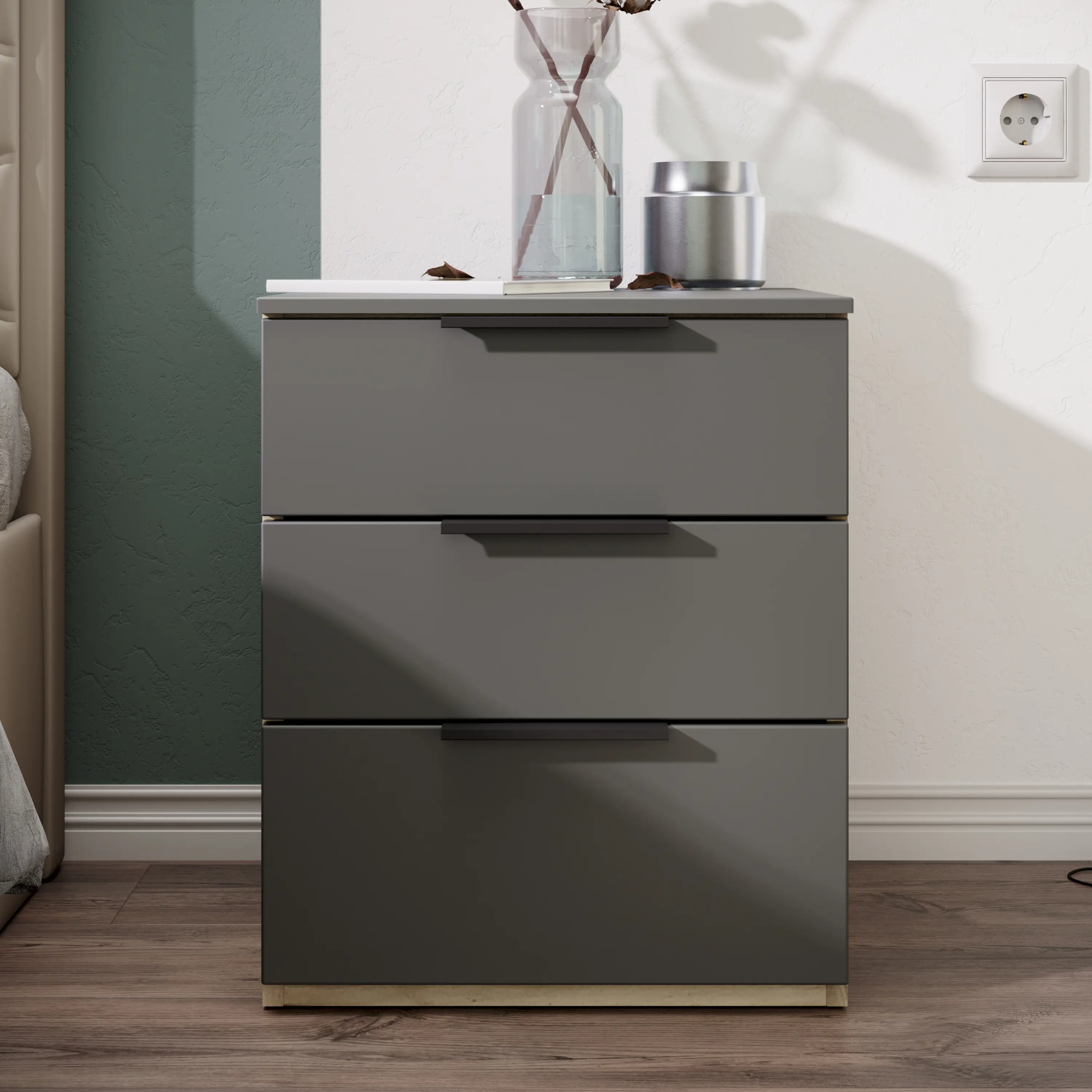 Изображение товара Современная прикроватная тумба Трия Порто с 3 ящиками, ЛДСП, 45x55x45 см