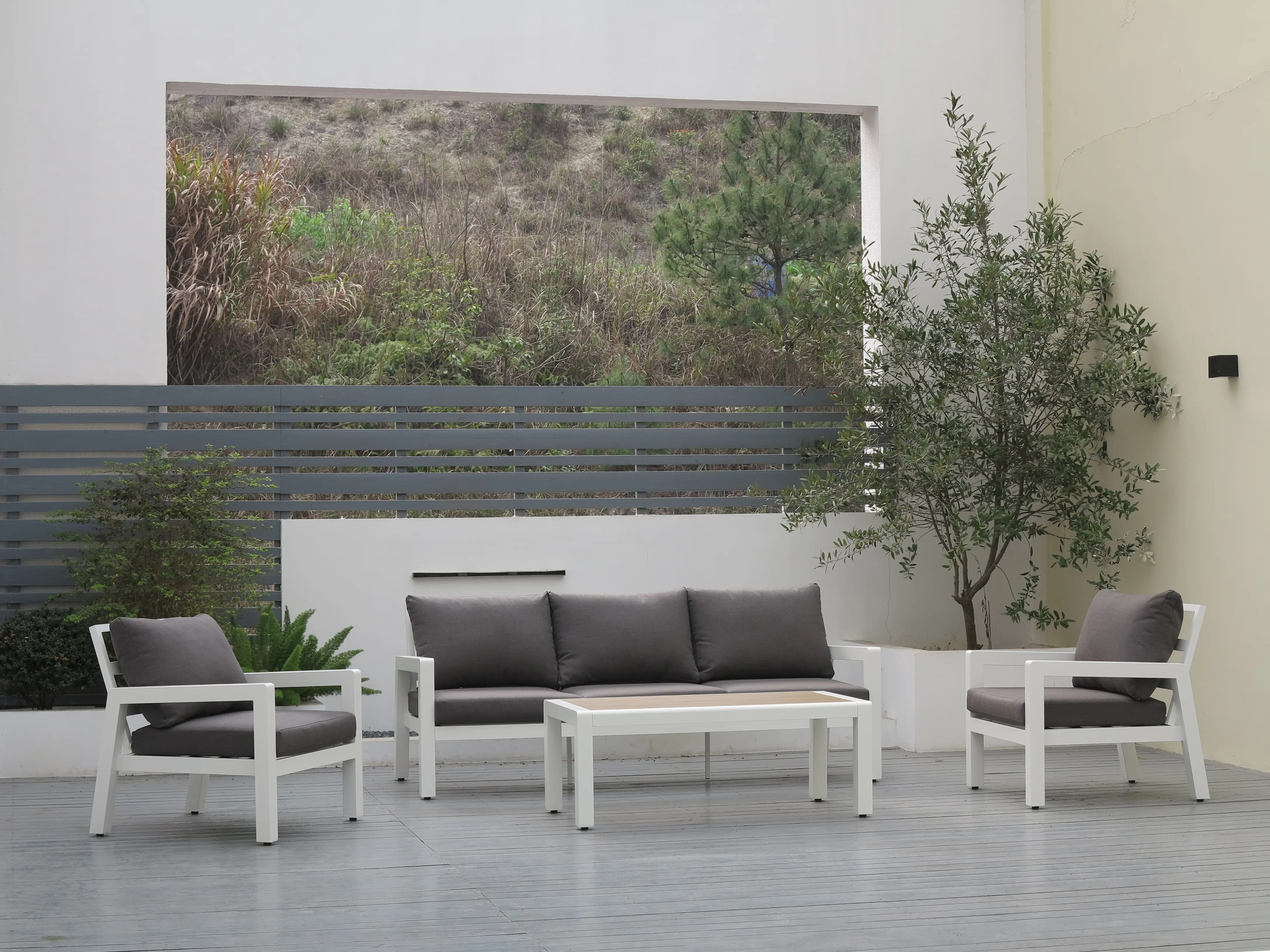 Изображение товара Садовая мебель для отдыха Артротанг Альпы алюминий темно-серый диван 2 кресла стол