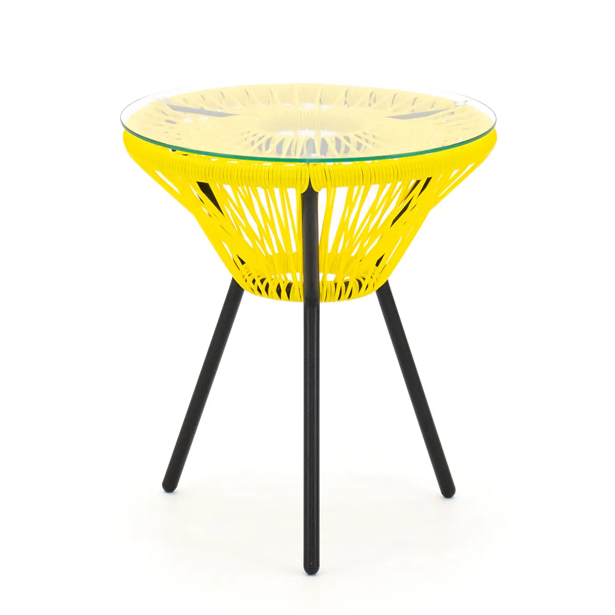 Изображение товара Садовый кофейный столик Kornera Акапулько 013002-bk-yl 42 см x 42 см x 48 см сталь искусственный ротанг желтый/золотой