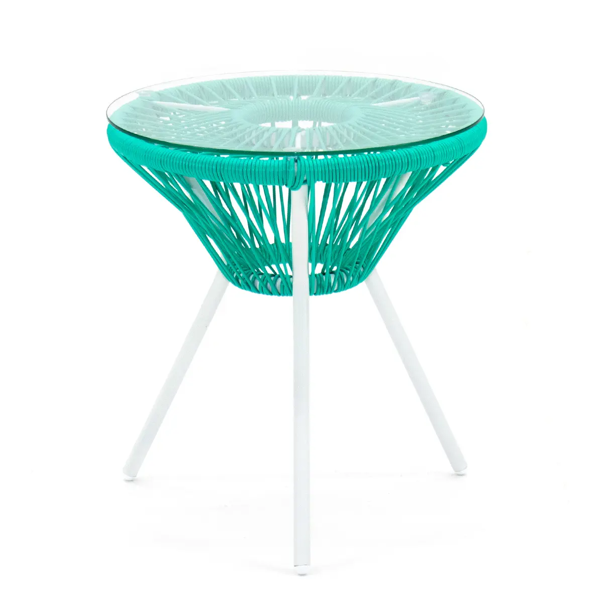 Изображение товара Садовый стол нераздвижной Kornera Акапулько 013002-wt-aq 42 см x 42 см x 48 см сталь искусственный ротанг синий