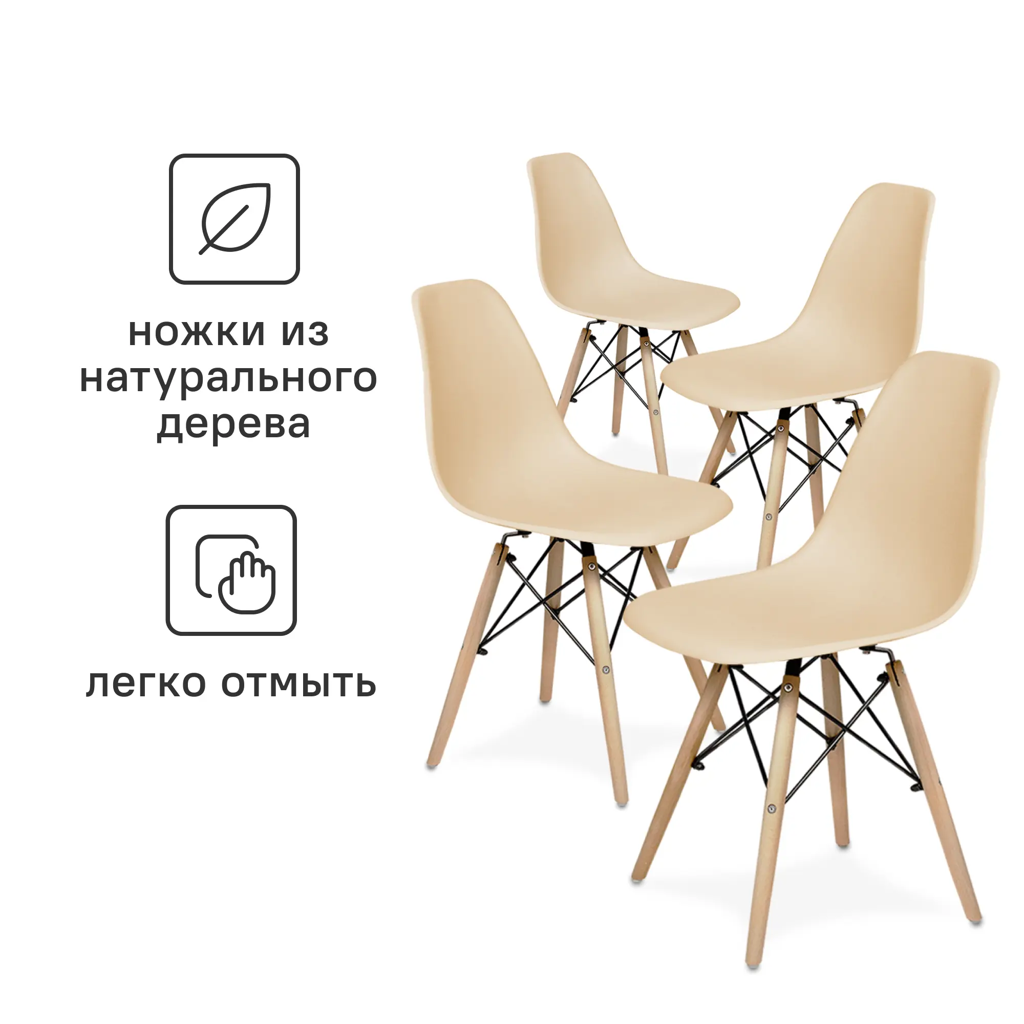 Изображение товара Комплект кухонных стульев 4 шт Ridberg Dsw eames 46x80x40 см пластик цвет бежевый