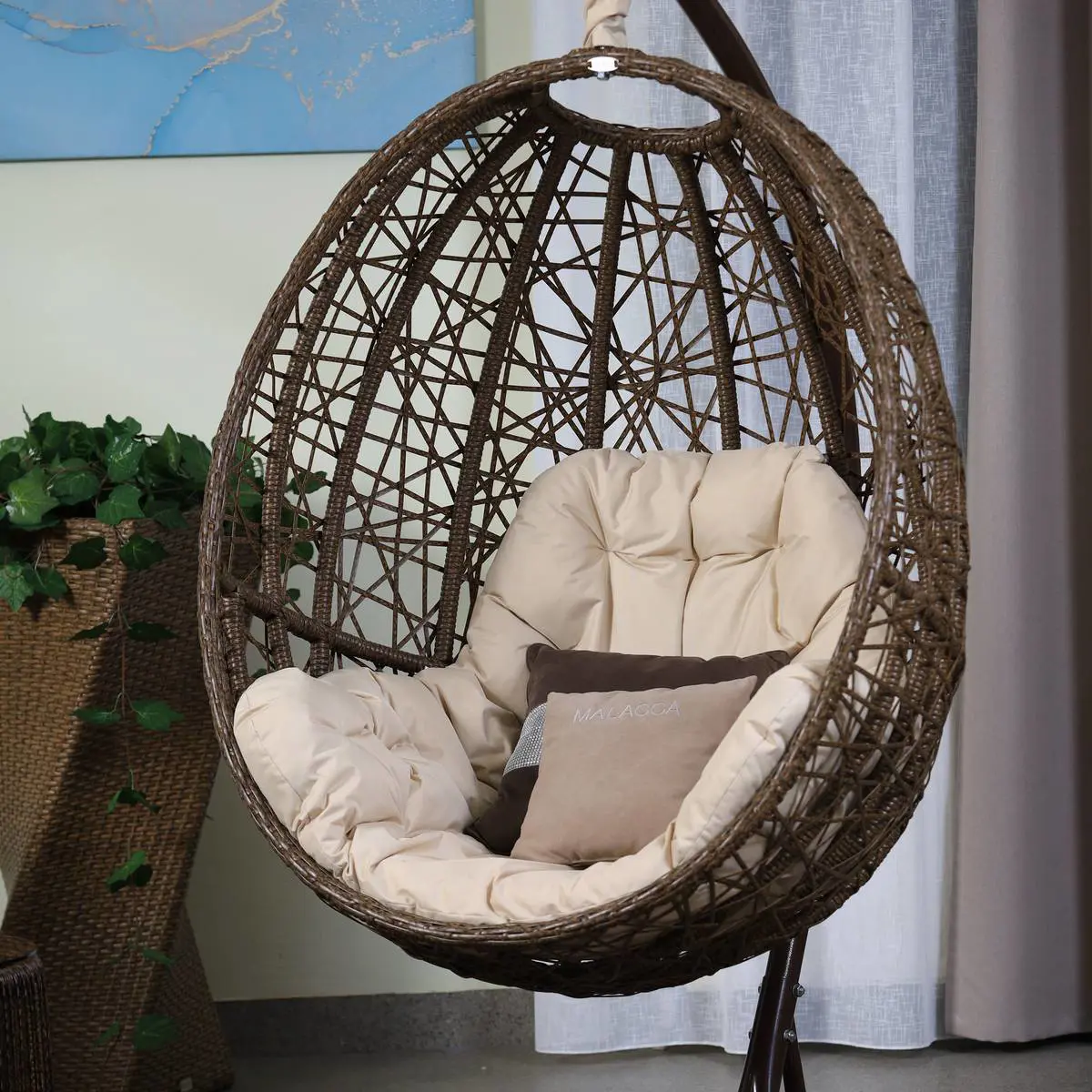 Изображение товара Кресло подвесное Malacca Лаурель 1 местное на стойке из стали и ротанга