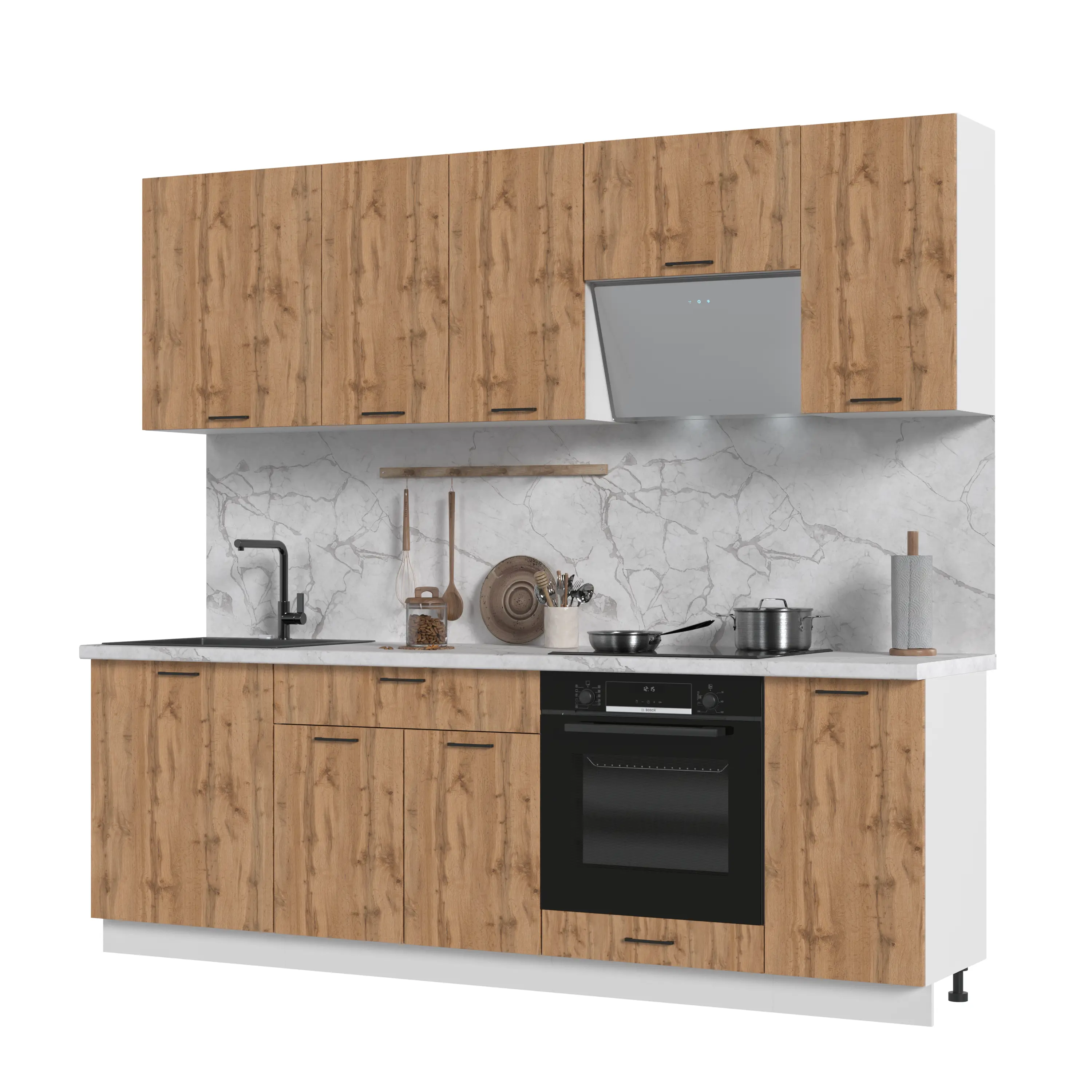 Изображение товара Кухонный гарнитур Kameol Азазель УТ000588650 240x217x47.8 см ЛДСП цвет белый, дуб вотан