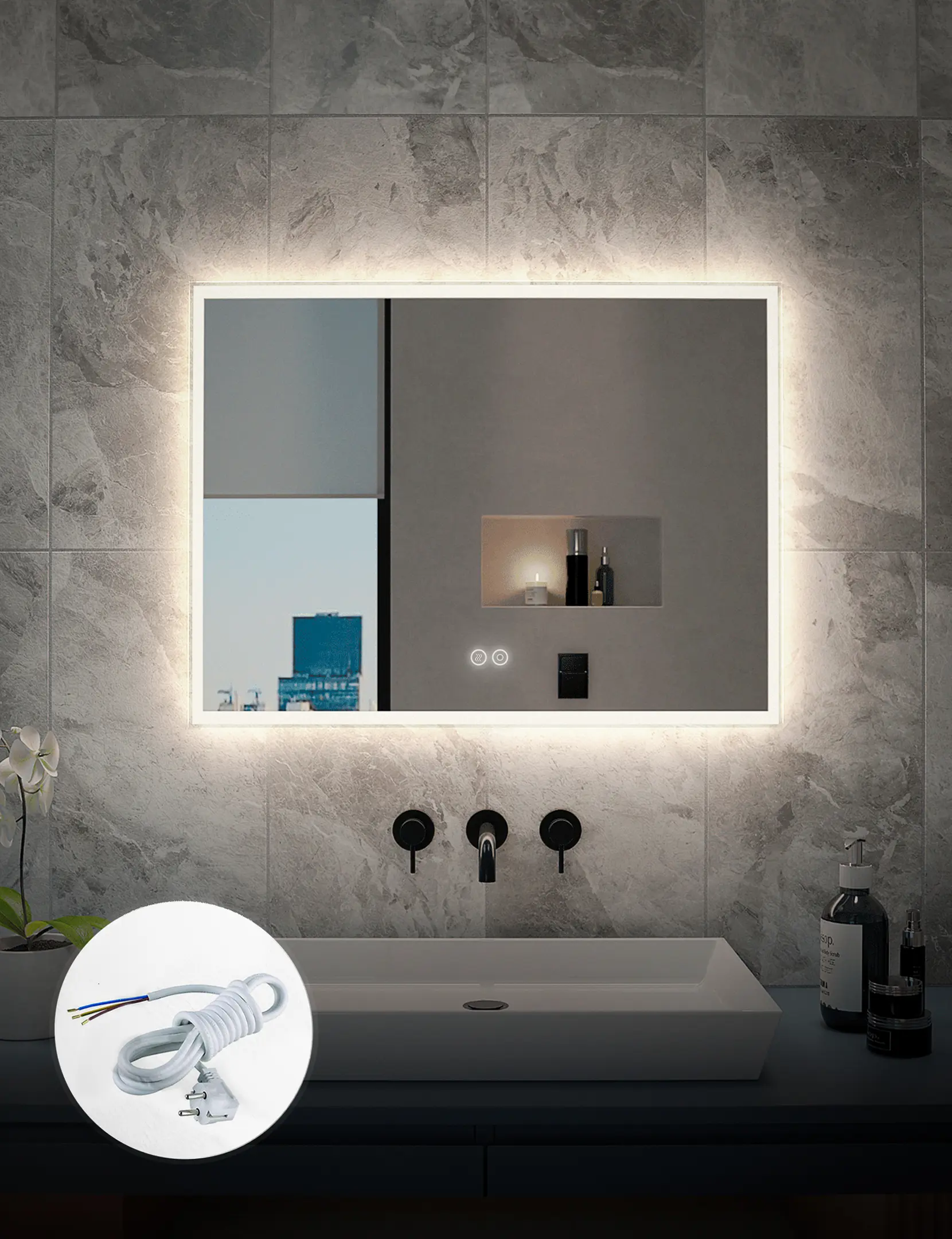 Изображение товара Зеркало для ванной Alfa mirrors Niko-86 с вилкой Niko-86AVd с подсветкой 80x60см