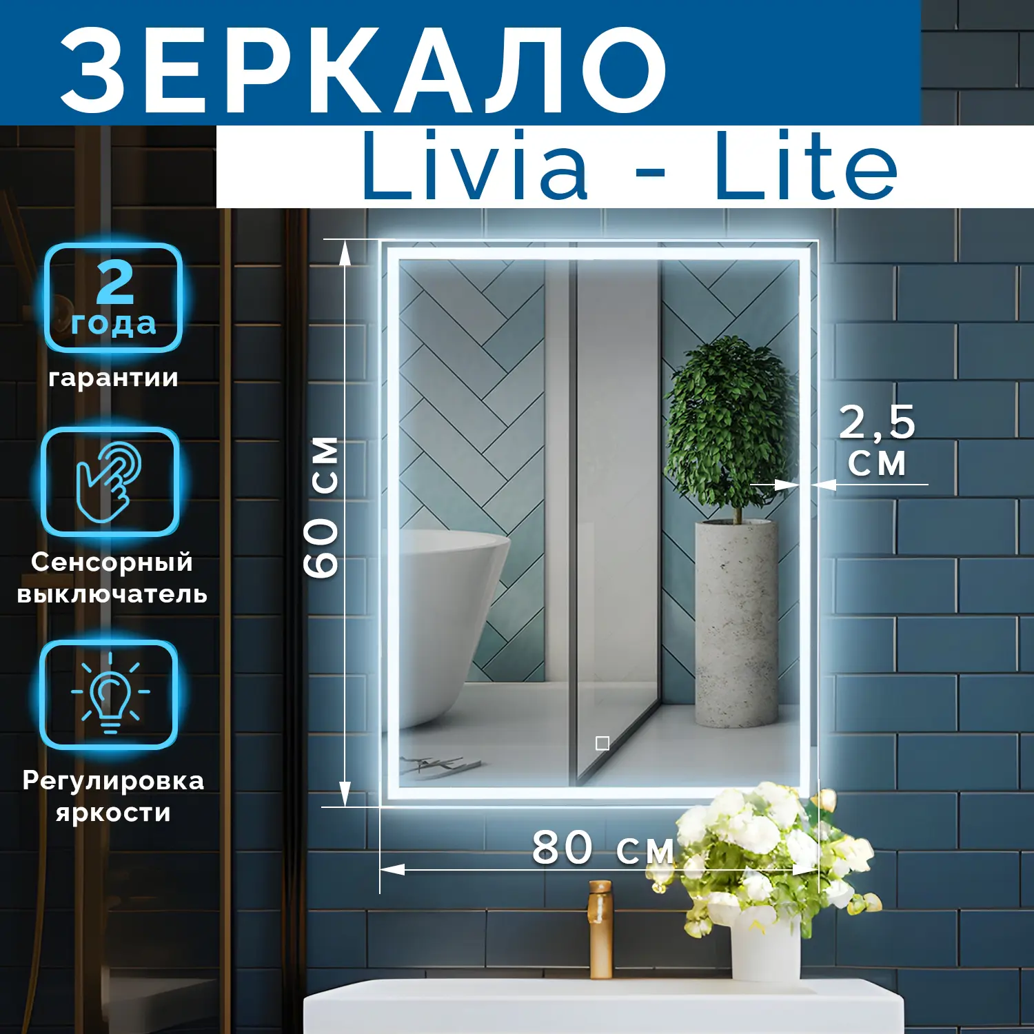 Изображение товара Зеркало Silver Mirrors Livia - Lite 60x80 Холодный свет 6000К