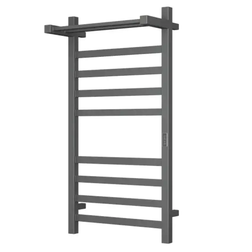 Изображение товара Полотенцесушитель электрический Bauedge Hotel Shelf Gun Grey П8 500x1000 мм 110 Вт с полкой лесенка цвет темно-серый металлик