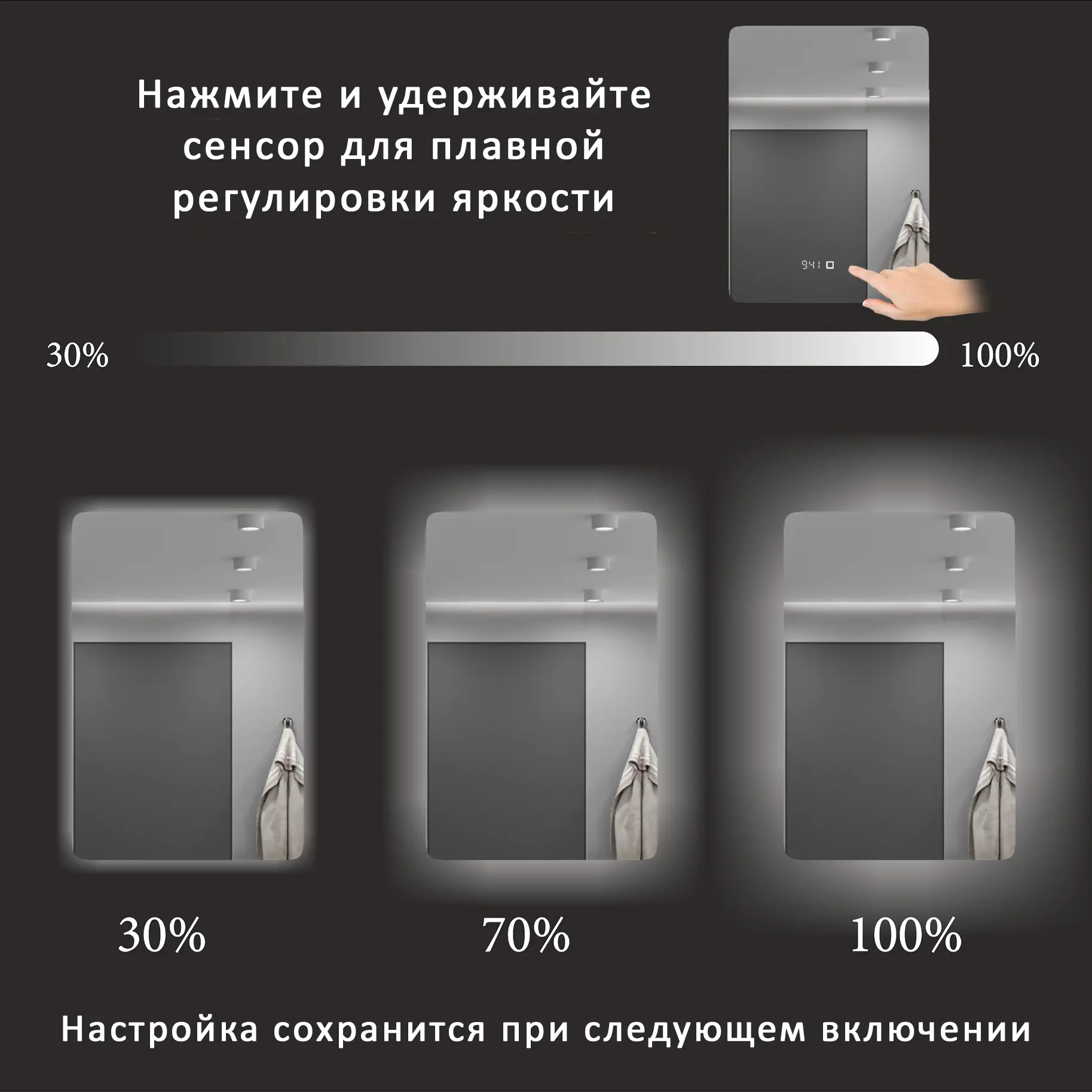 Изображение товара Шкаф с зеркалом Alias Эос 90x60 с нейтральной LED-подсветкой петли слева часы