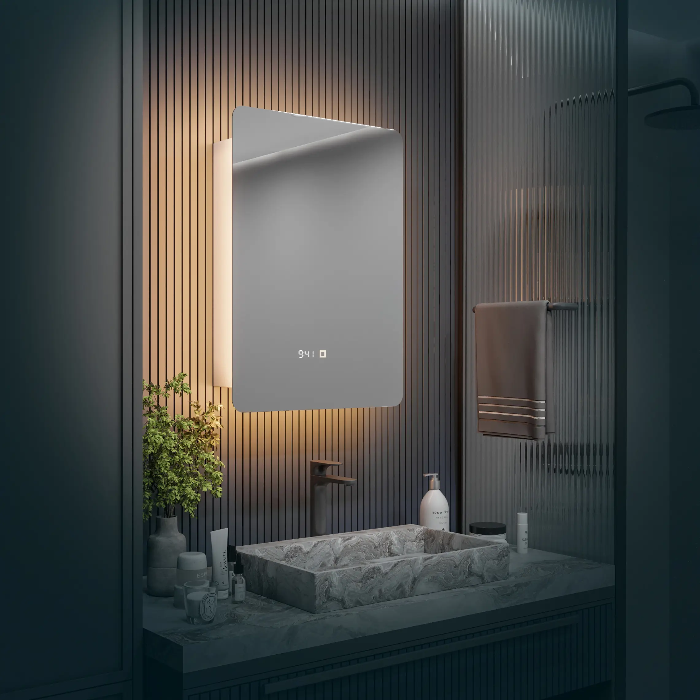 Изображение товара Шкаф с зеркалом Alias Эос 80x50 с тройной LED-подсветкой петли справа с часами