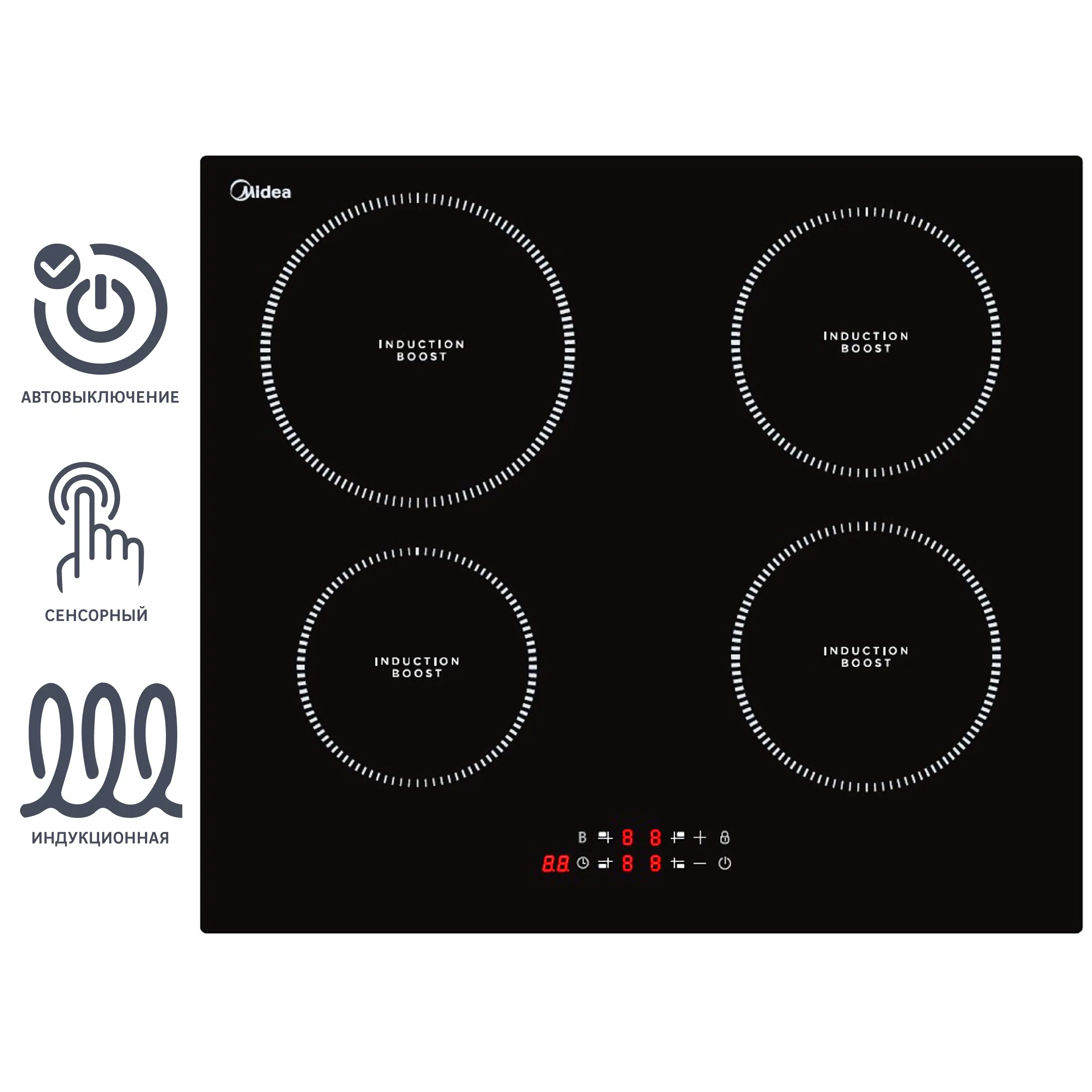 Изображение товара Индукционная варочная поверхность Midea MIH64100 4 конфорки стеклокерамика черный