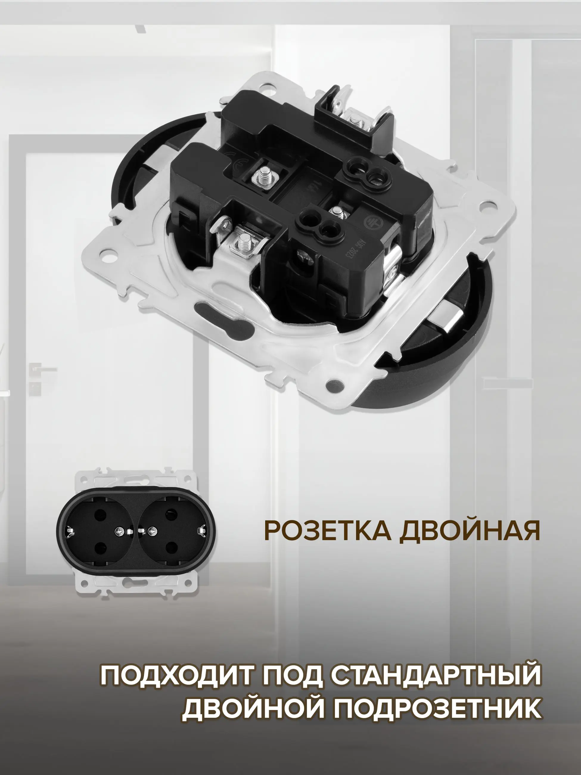 Изображение товара Розетка двойная встраиваемая Arte milano SET08-double-40-2.black с заземлением и шторками цвет черный