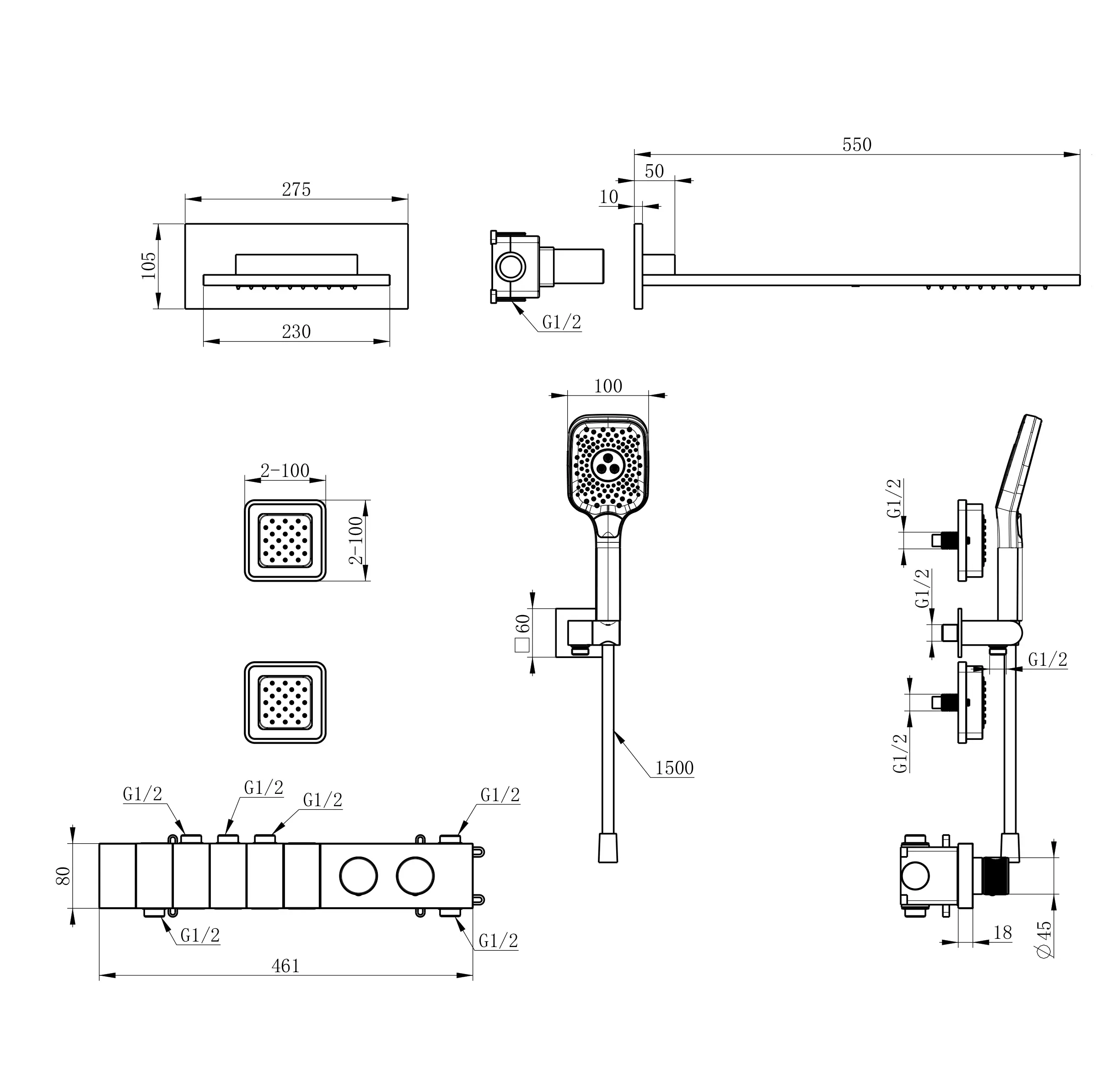 Изображение товара Душевая система скрытого монтажа Wonzon & Woghand WW-D4538-A-CR цвет хром