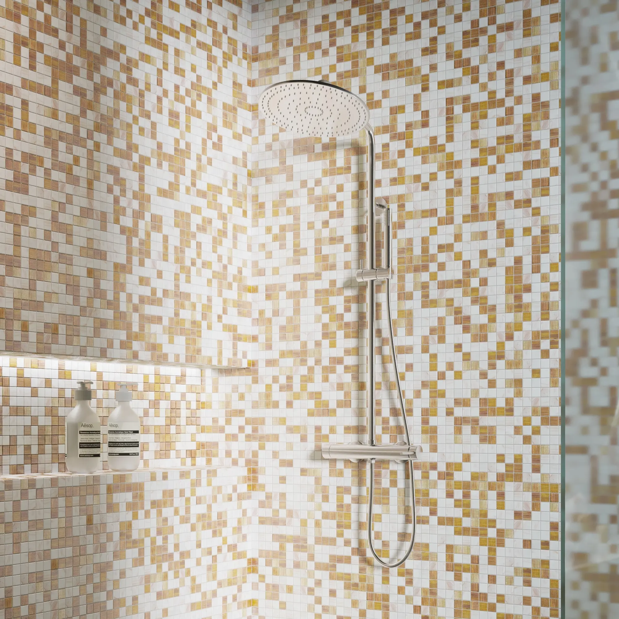 Изображение товара Мозаика стеклянная KREAFORTA бежево-белая 327x327x4 мм