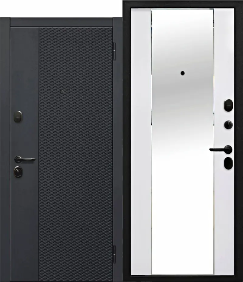 Изображение товара Входная дверь Ferroni Флорида эмалит левая 205x86см цвет чёрный кварц/эмалит белый с зеркалом