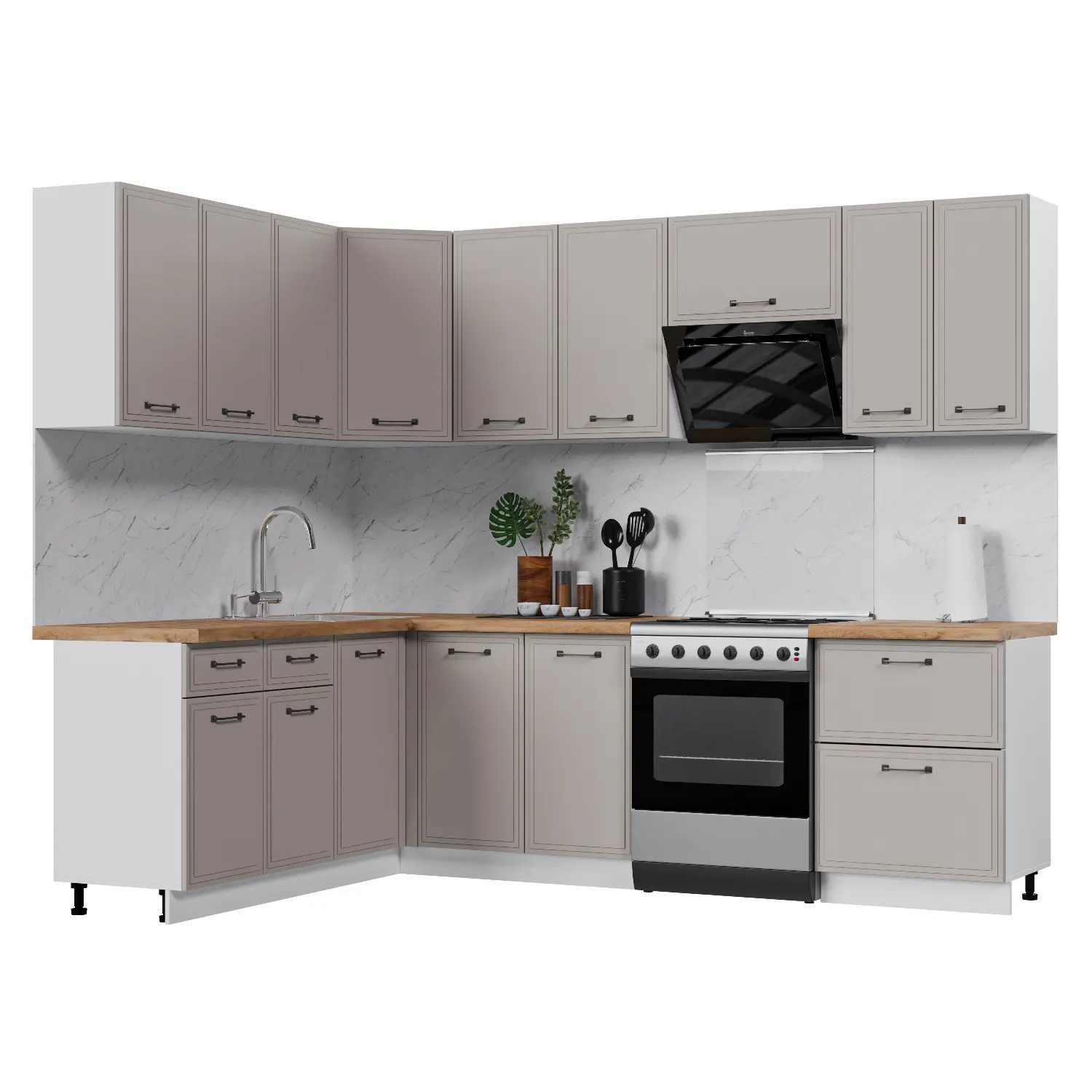 Изображение товара Кухонный гарнитур Стендмебель Индира УТ000588013 200x217x180 см ЛДСП цвет белый, дюна