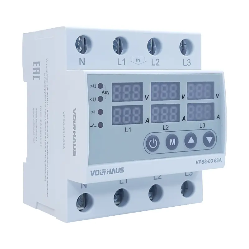 Изображение товара Реле контроля напряжения трехфазное VOLTHAUS VPS8 03 U 63A