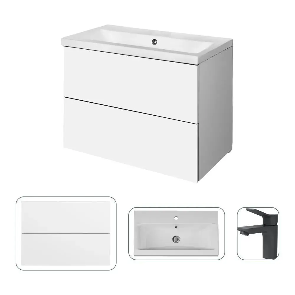 Изображение товара Тумба с раковиной Am.pm со смесителем X-Joy черный подвесная 75 см белый глянец