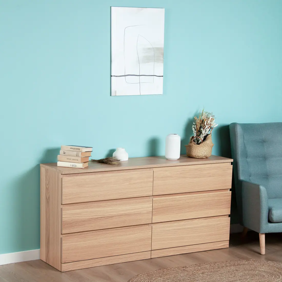 Изображение товара Комод Гуд Лакк Варма 160.30x77.50x40 см 6 ящиков Шпон дуба, цвет беленый дуб