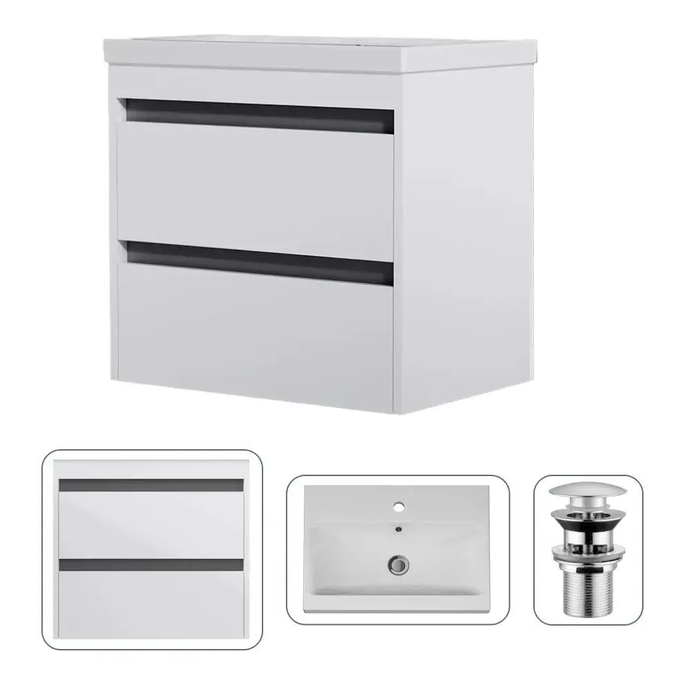 Изображение товара Тумба с раковиной Am.pm M91FHX0602WC060WG-164 Pulse 60 см подвесная с донным клапаном цвет белый