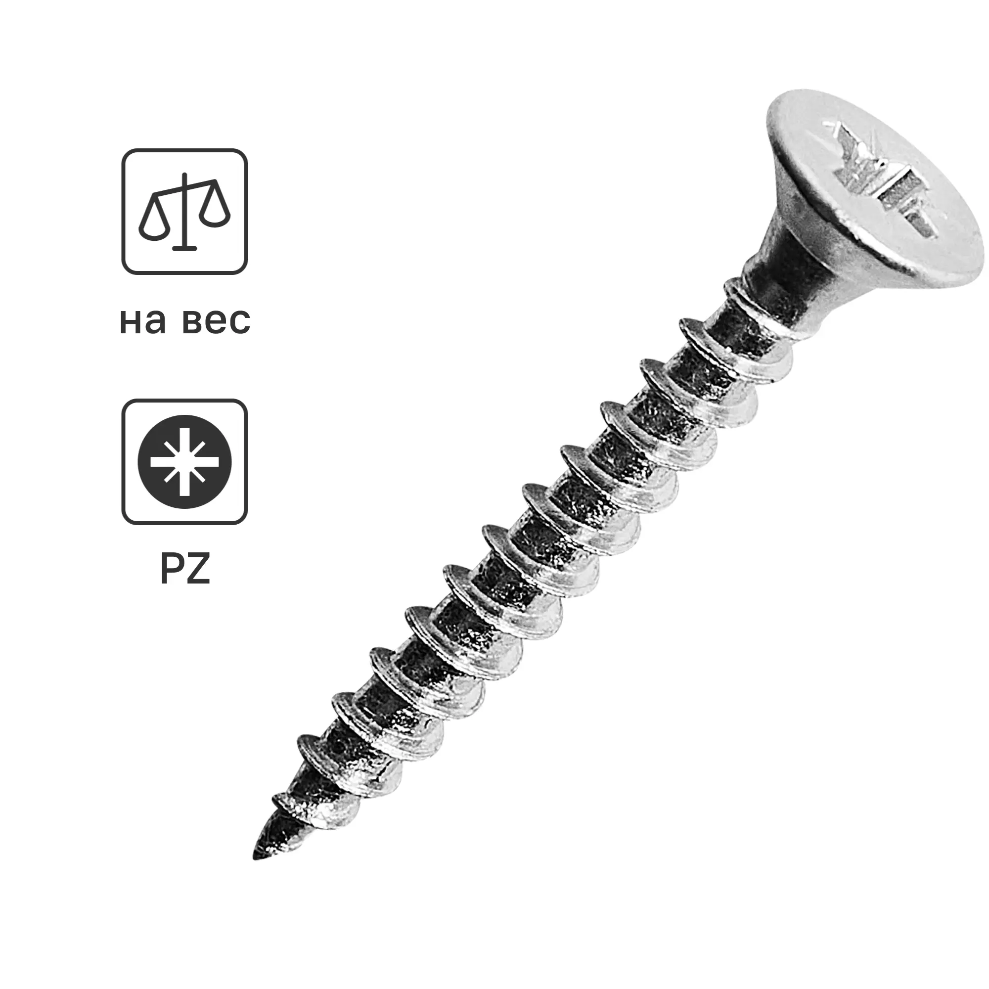 Изображение товара Саморезы универсальные Dilwis потайные острые оцинкованные 4x30 мм