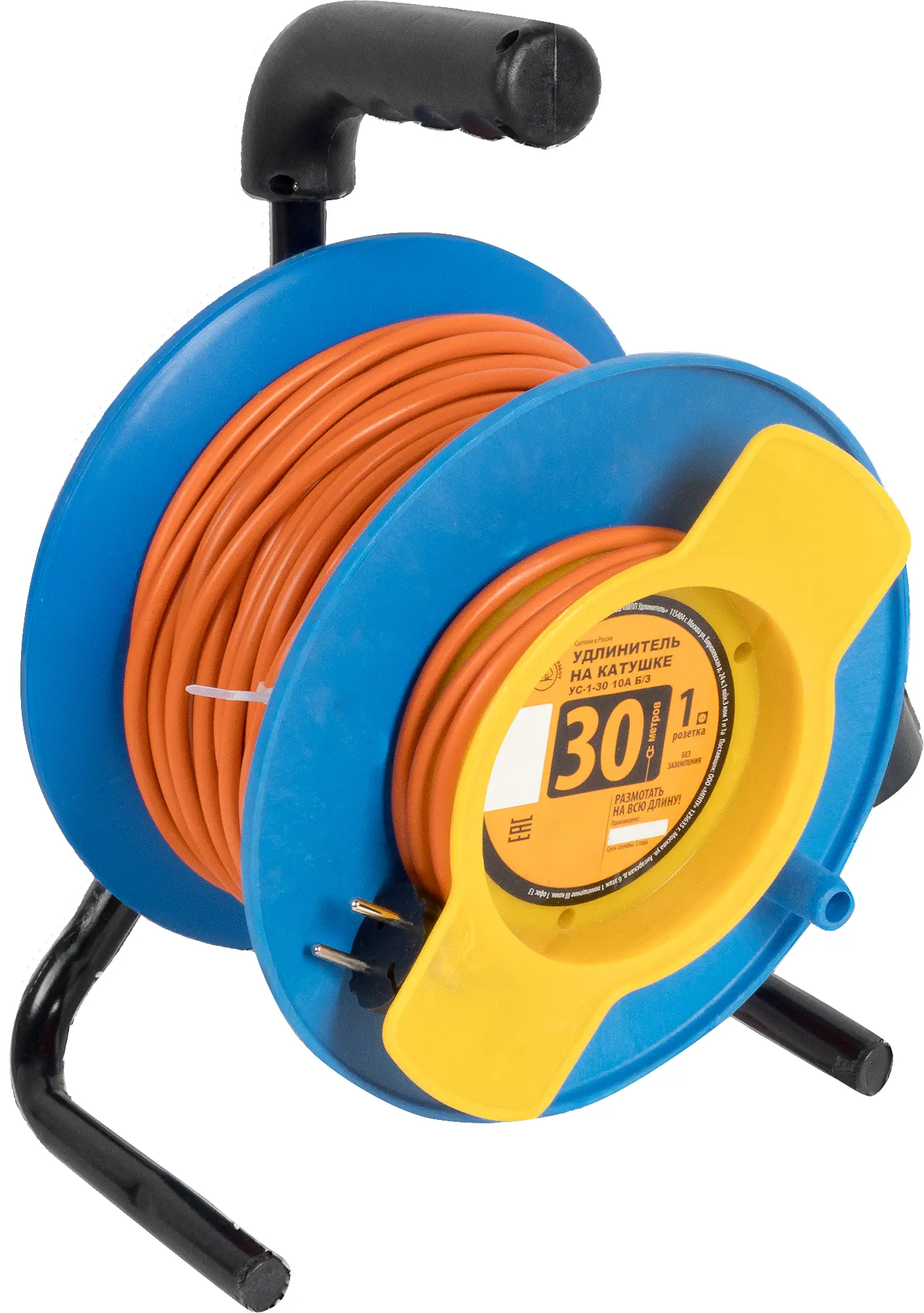Изображение товара Удлинитель на катушке садовый 1 розетка без заземления 2x0.75 мм 30 м цвет оранжевый/синий