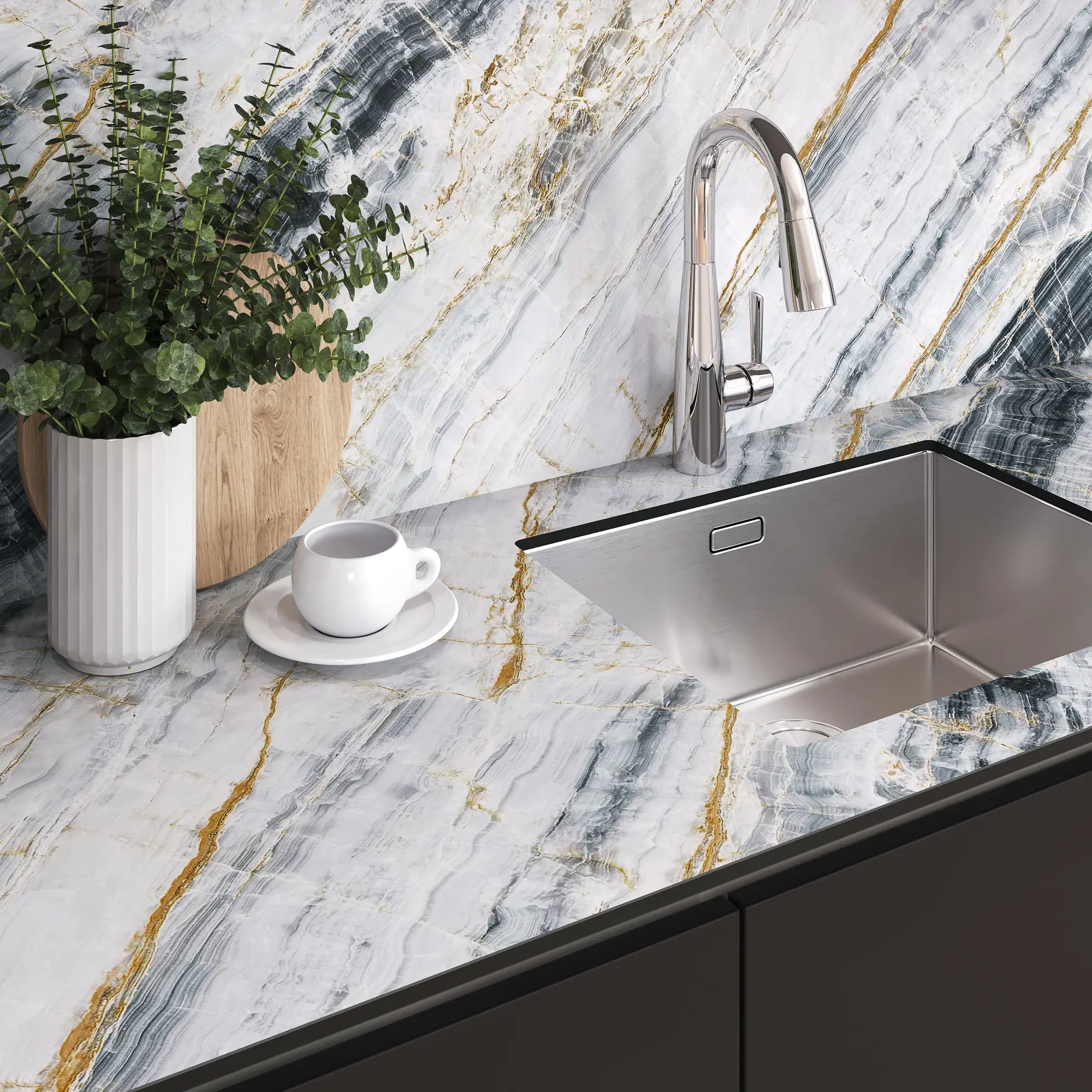 Изображение товара Кухонная столешница Slotex 240x60x1.2 см HPL-пластик цвет бело-золотистый мрамор