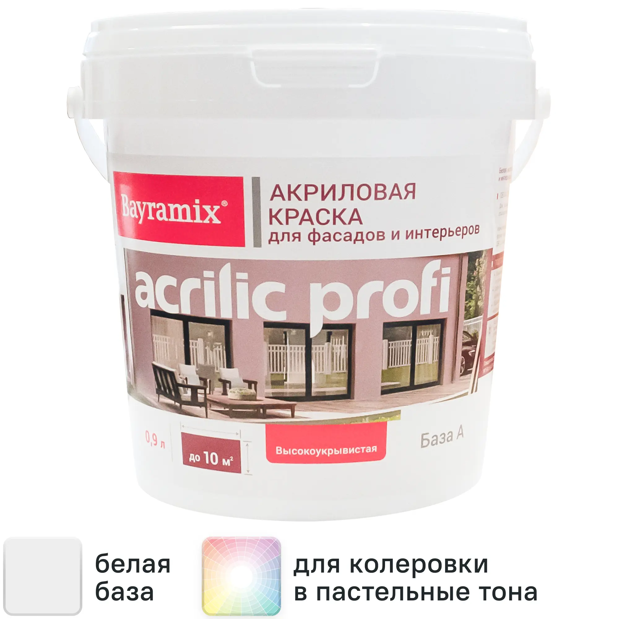 Изображение товара Краска фасадная и для интерьеров Bayramix Acrylic Profi матовая цвет белый база А 0.9 л