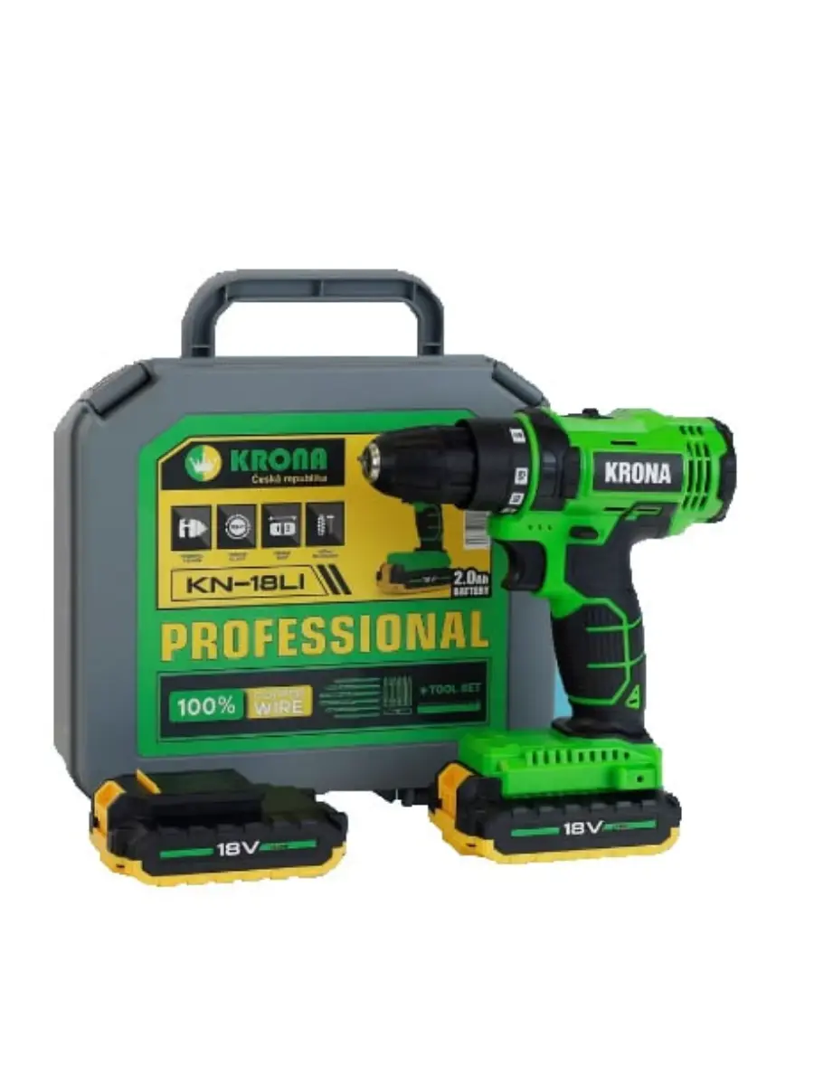 Изображение товара Аккумуляторная дрель-шуруповерт Krona KN-18LI 18 В Li-Ion 2x2 Ач с кейсом