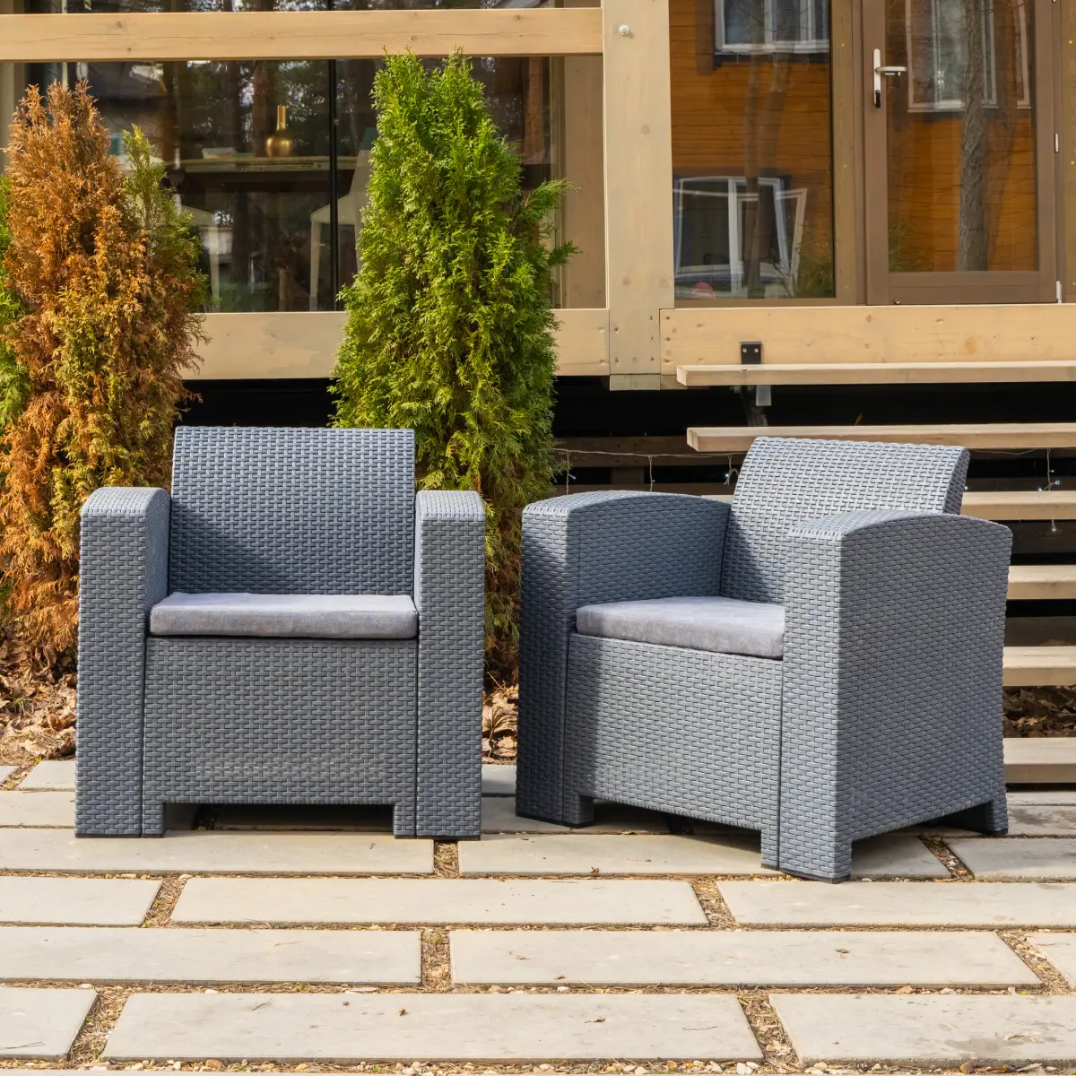 Изображение товара Кресло садовое Royal Family Lana_LUXchair2_grafit 77.5x64x76 см пластик серый / серебристый 2 шт