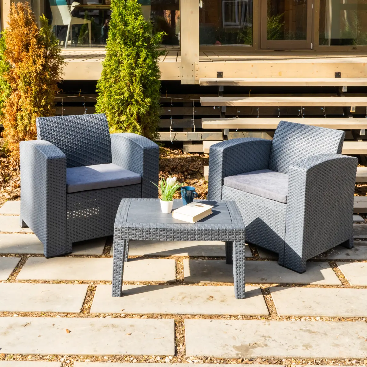 Изображение товара Набор садовой мебели Royal family Lana пластик серый / серебристый 3 предмета