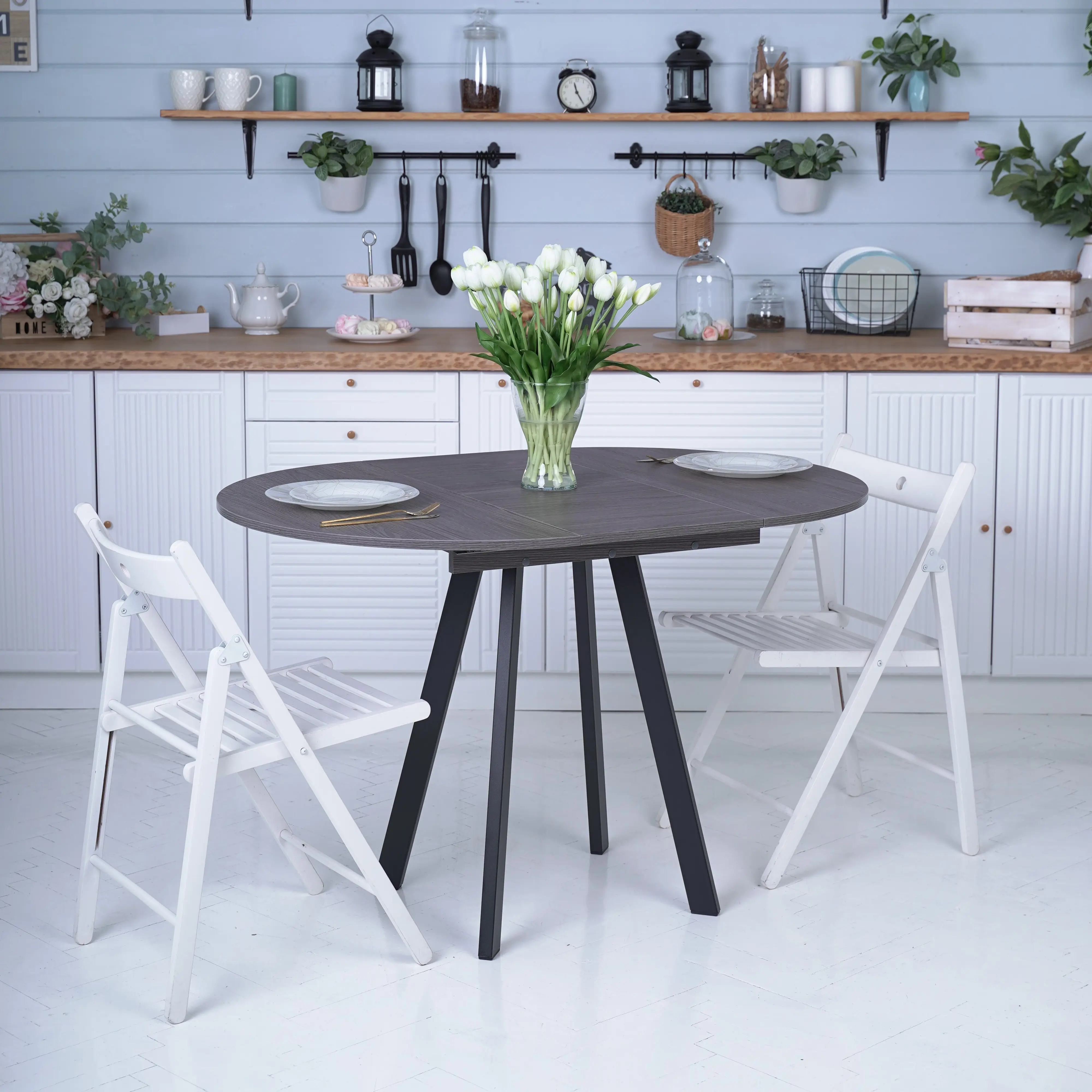 Изображение товара Кухонный стол круглый Frenesie 2 85x85 см лдсп цвет ясень анкор темный