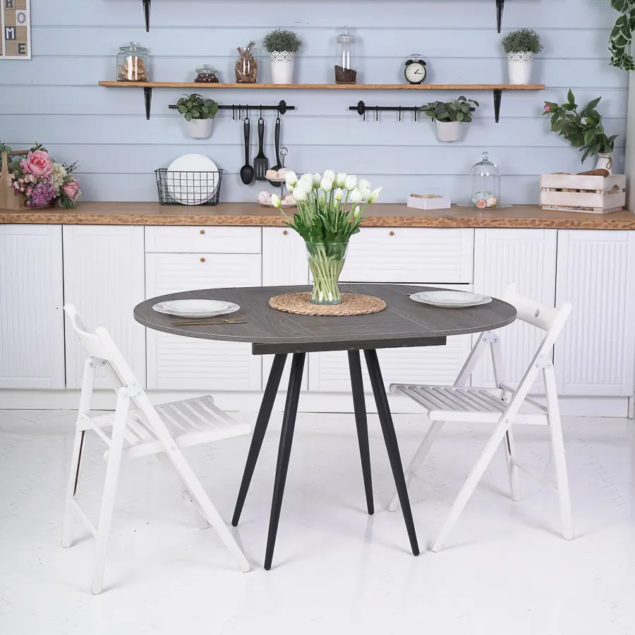 Изображение товара Кухонный раздвижной круглый стол Frenesie 85-120 см ЛДСП цвет ясень анкор темный