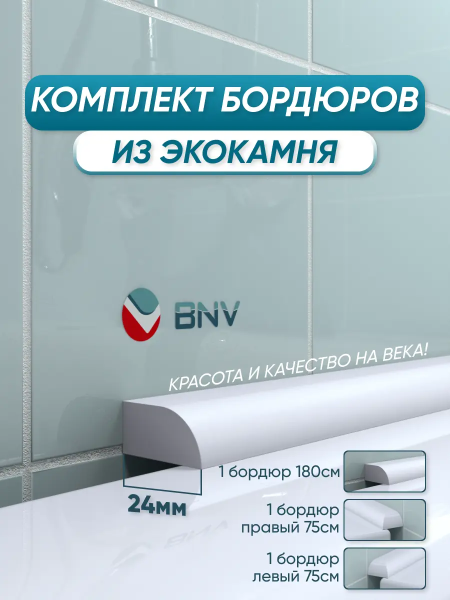 Изображение товара Комплект акриловых бордюров для ванной BNV ПШ24 3шт цвет белый глянцевая поверхность
