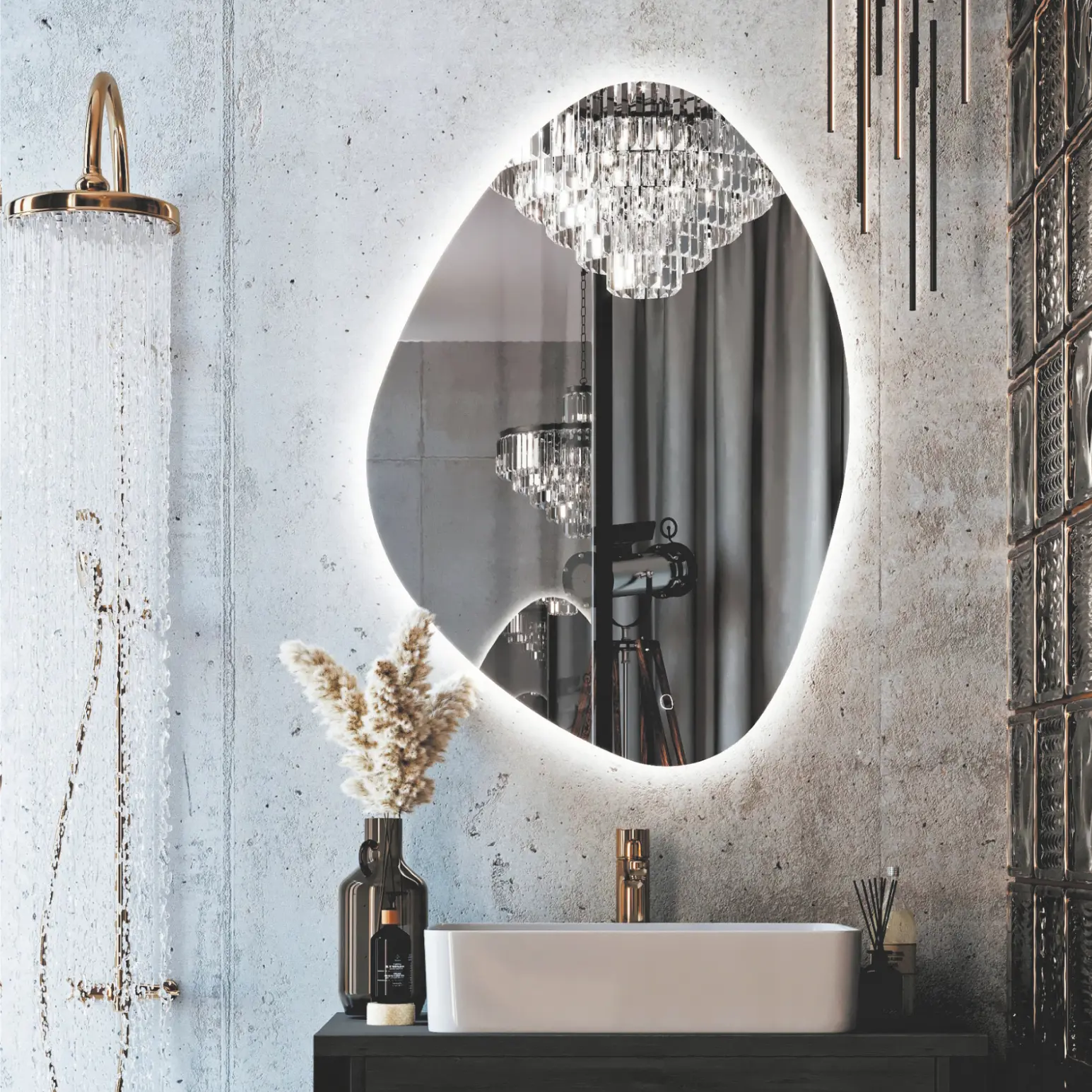 Изображение товара Зеркало для ванной Omega Glass Дижон SD58 с подсветкой 60x85 см асимметричное