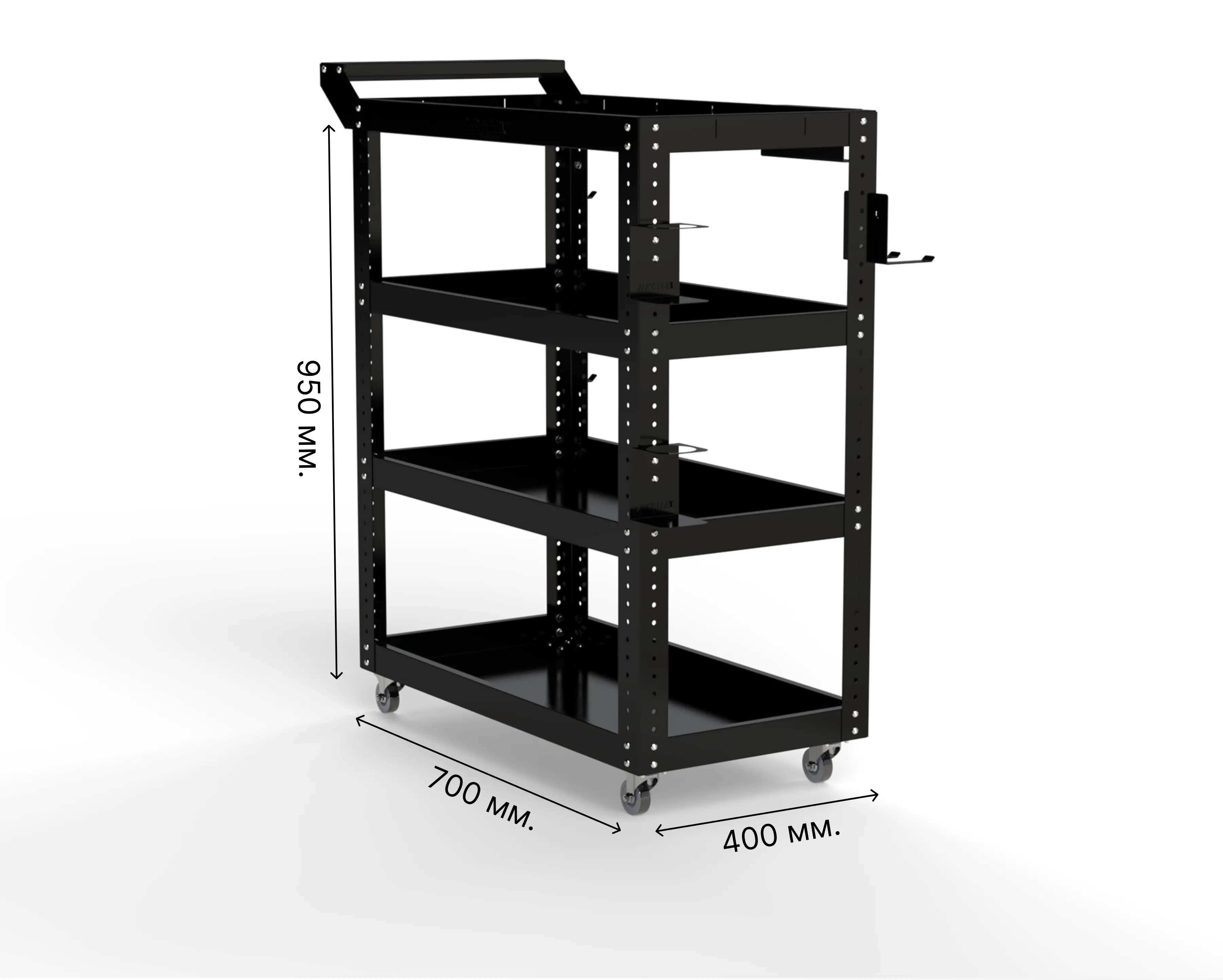 Изображение товара Тележка инструментальная Metalex Тип 1 700x400x950 мм с регулировкой полок и аксессуарами