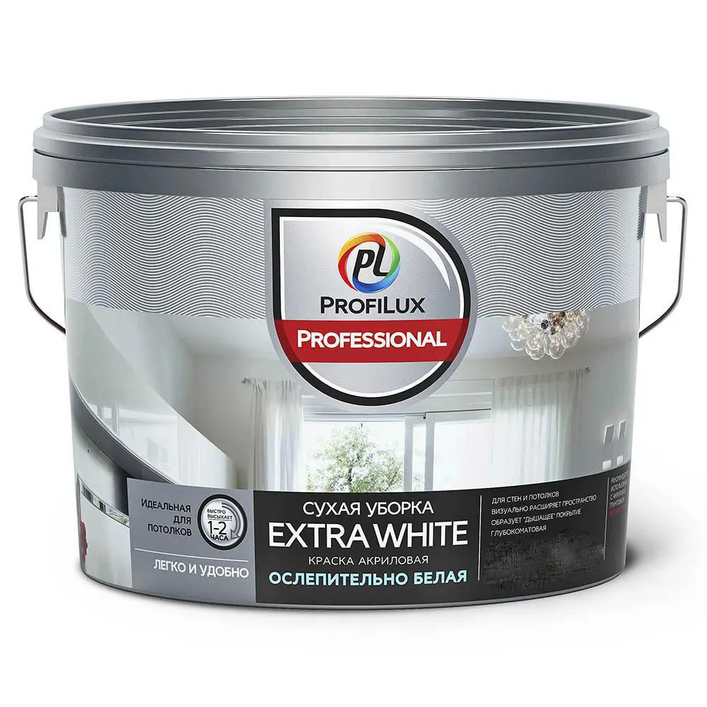 Изображение товара Краска для стен и потолков водно-дисперсионная Profilux Professional Extra white матовая 2.5 кг
