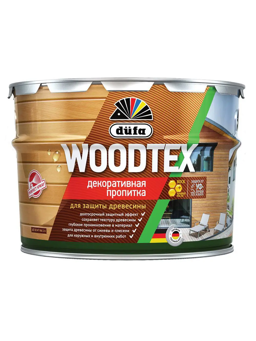 Изображение товара Пропитка декоративная для древесины Dufa Woodtex рябина 3 л для защиты и декора фасадов и интерьеро