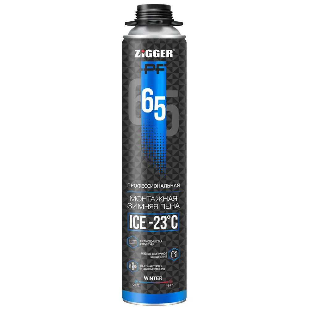 Изображение товара Пена монтажная профессиональная Zigger PF ICE 65 л зимняя -23°C 850 мл