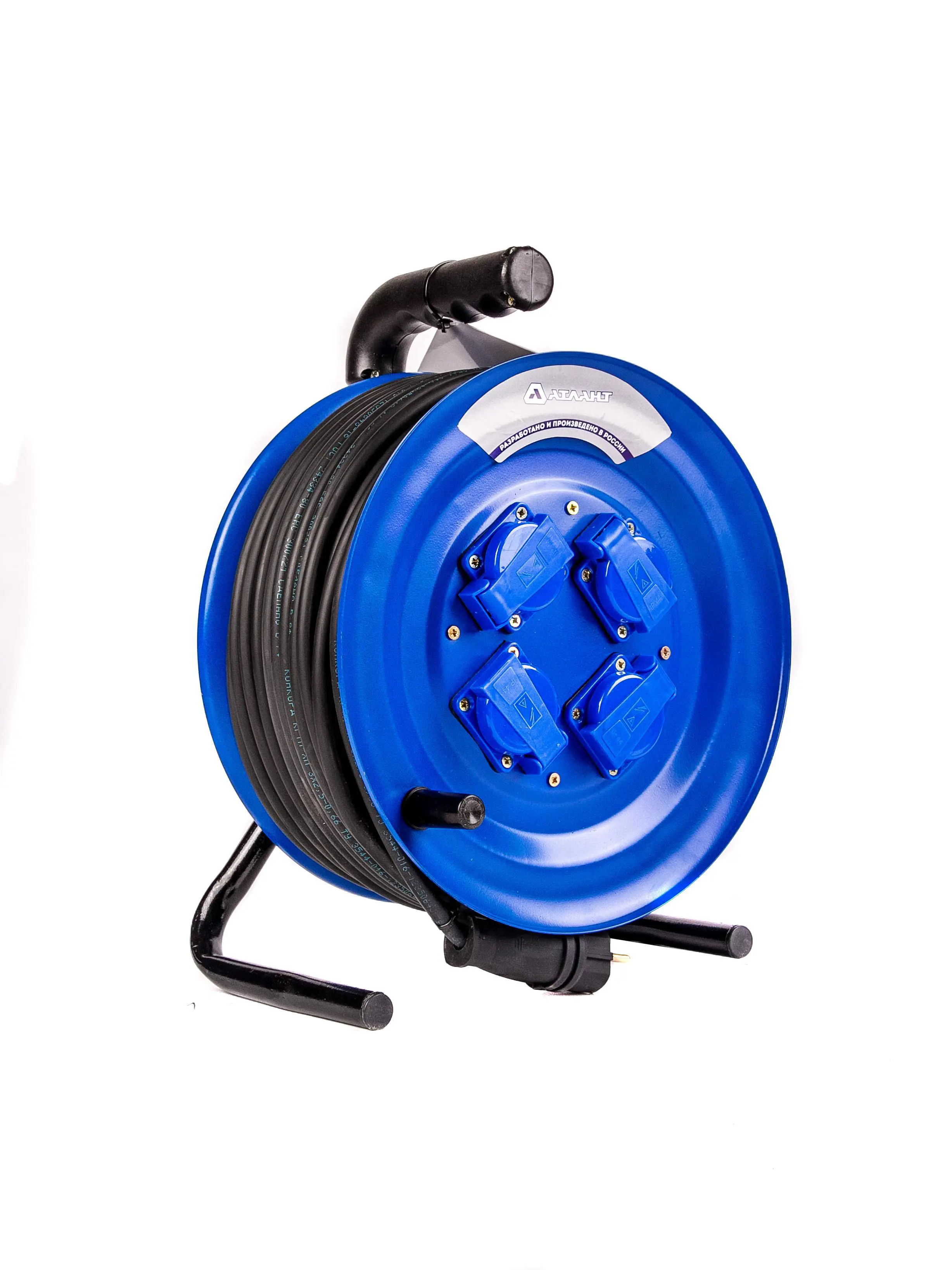 Изображение товара Удлинитель на катушке силовой Атлант 40017 4 розетки с заземлением 3x2.5 мм 30 м цвет черный/синий