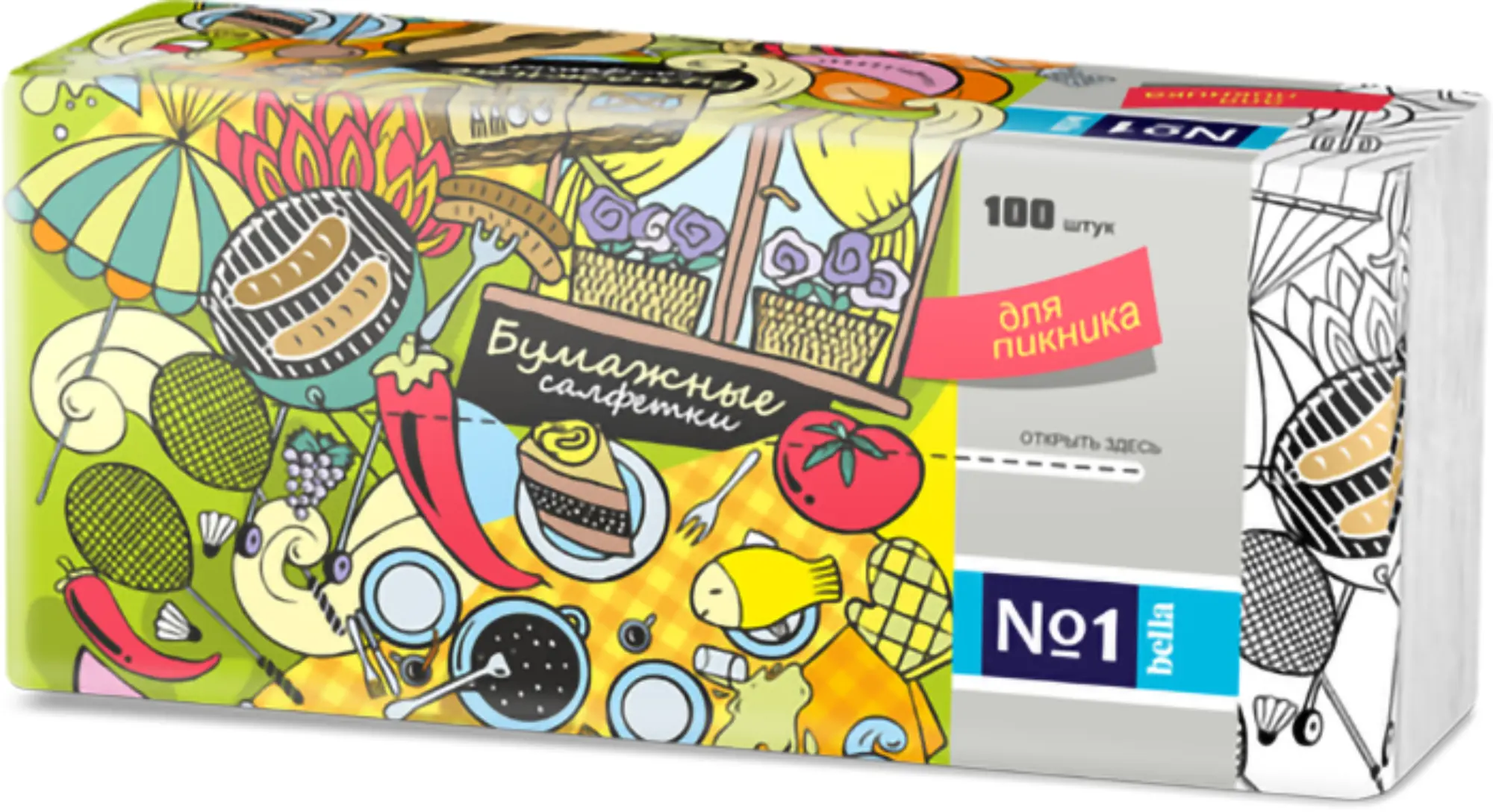 Изображение товара Салфетки бумажные Bella №1 весёлый пикник 100шт
