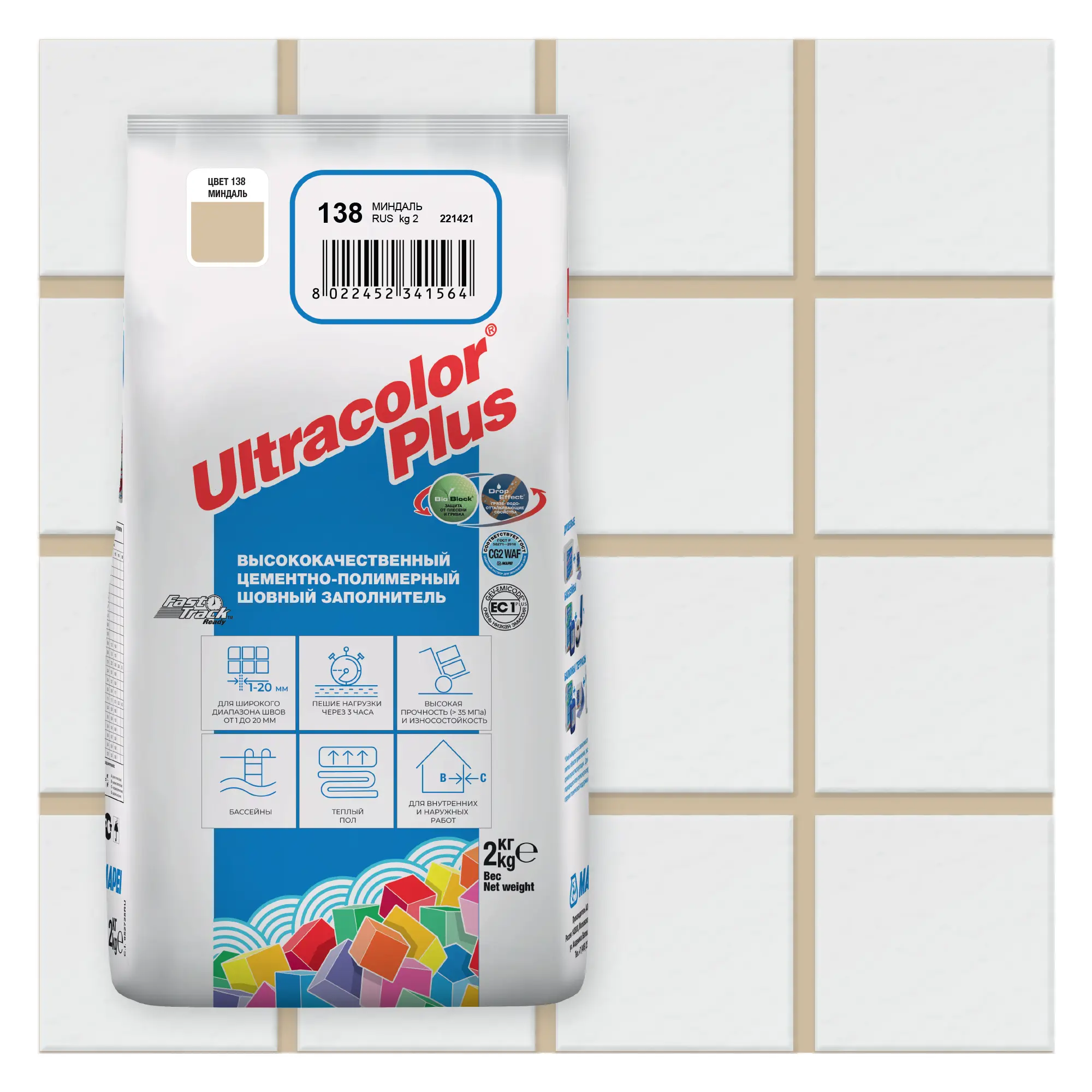 Изображение товара Затирка Mapei Ultracolor Plus 138 Миндаль, 2 кг